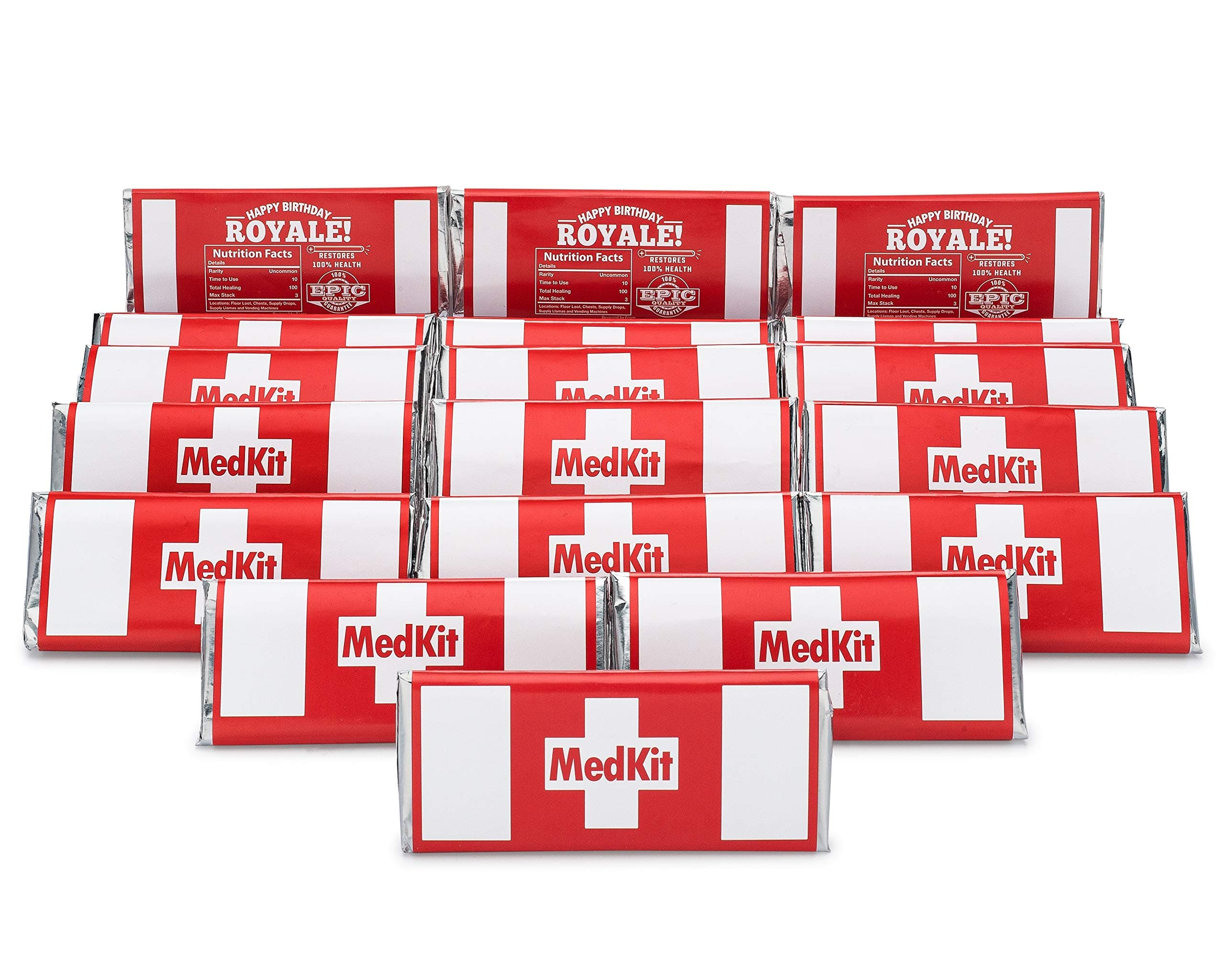 Ecorn Medkit Labels (16 Pack) - Gaming Party Supplies [Tape, Gluestick and Chocolate Bars Needed but Not Included]