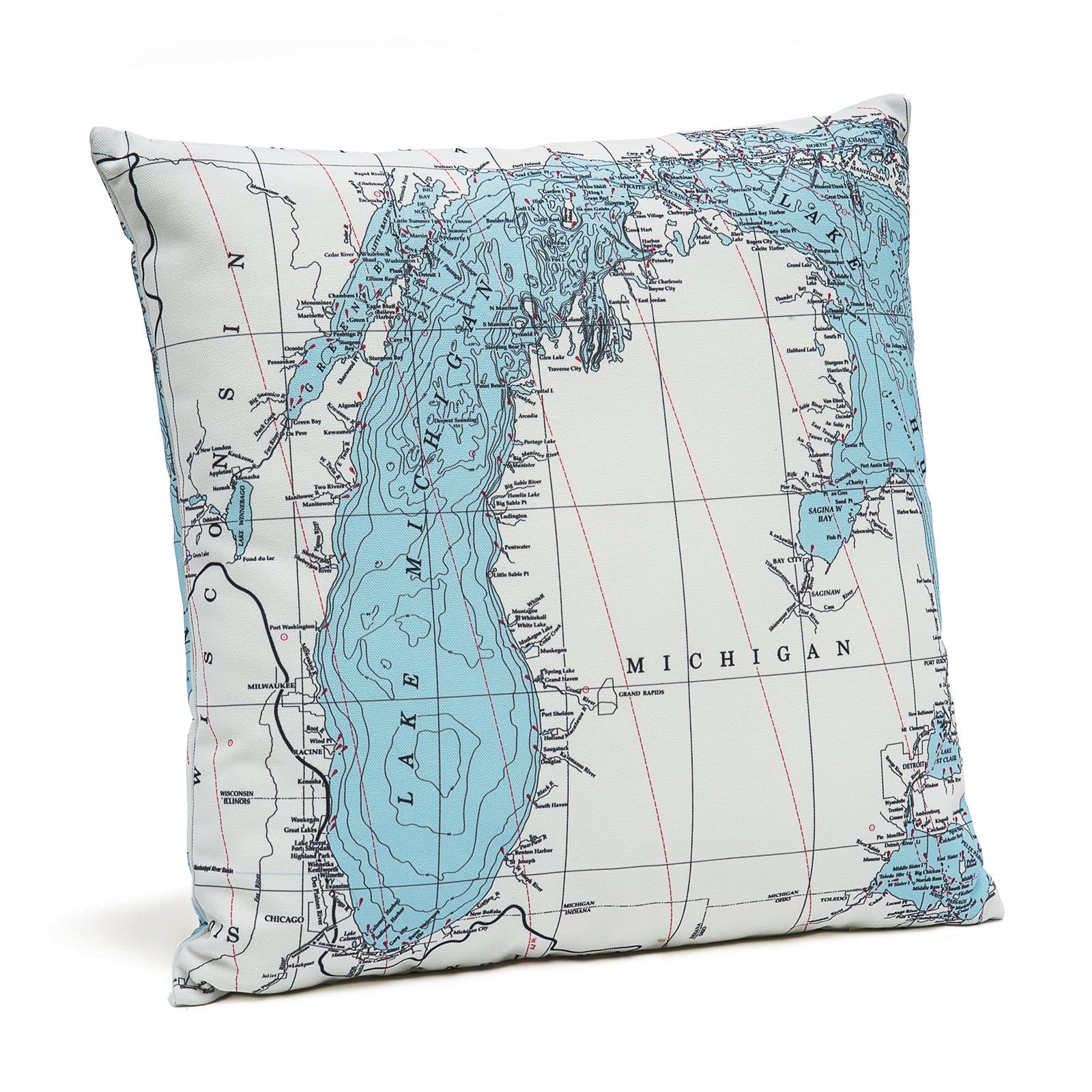 Lake Michigan Indoor/Outdoor Nautical Chart Throw Pillow