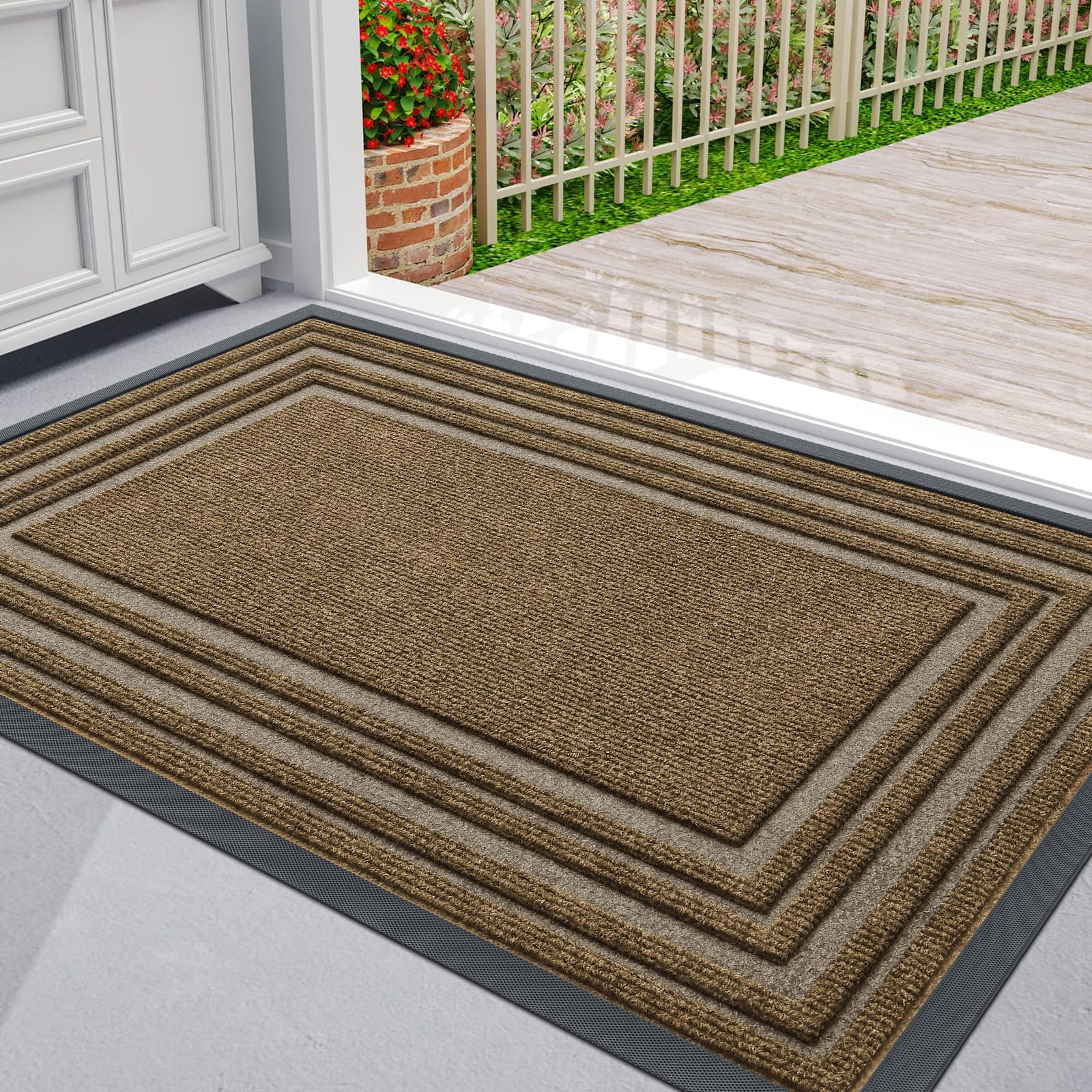 Buganda Front Door Mat Indoor Outdoor Entrance, Non-Slip Natural Rubber Doormats, Easy Clean, Low Profile, Dirt Trapper Entryway Floor Mats for Outside, Garages and Patios, 29.5x17, BrownOEKO-TEX STANDARD 100