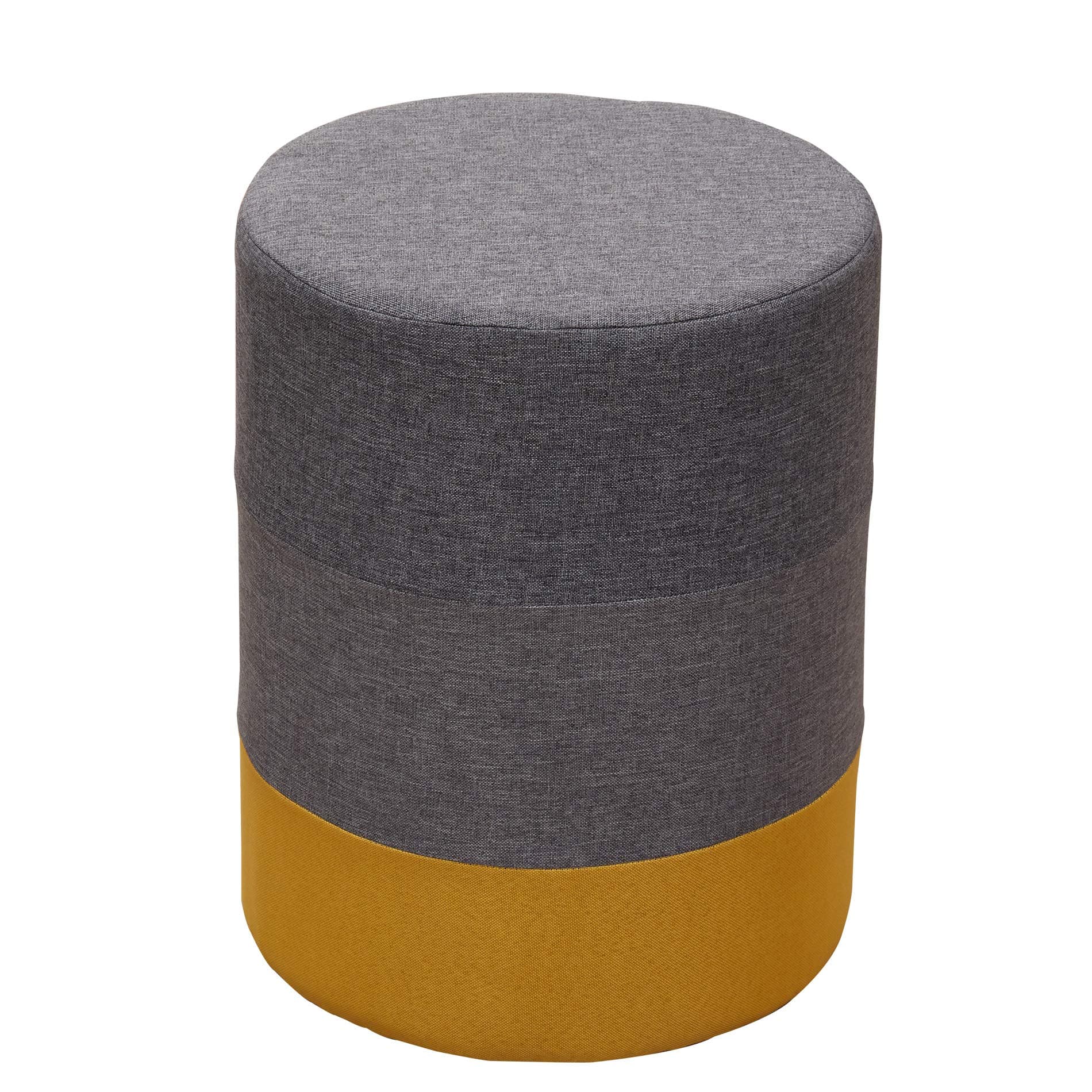 Round Pouf Stool Upholstered Wood Fabric Yellow Gray Modern Style Living Room - 45 x 35 x 35 cm (H x W x D) - Art. RE6292