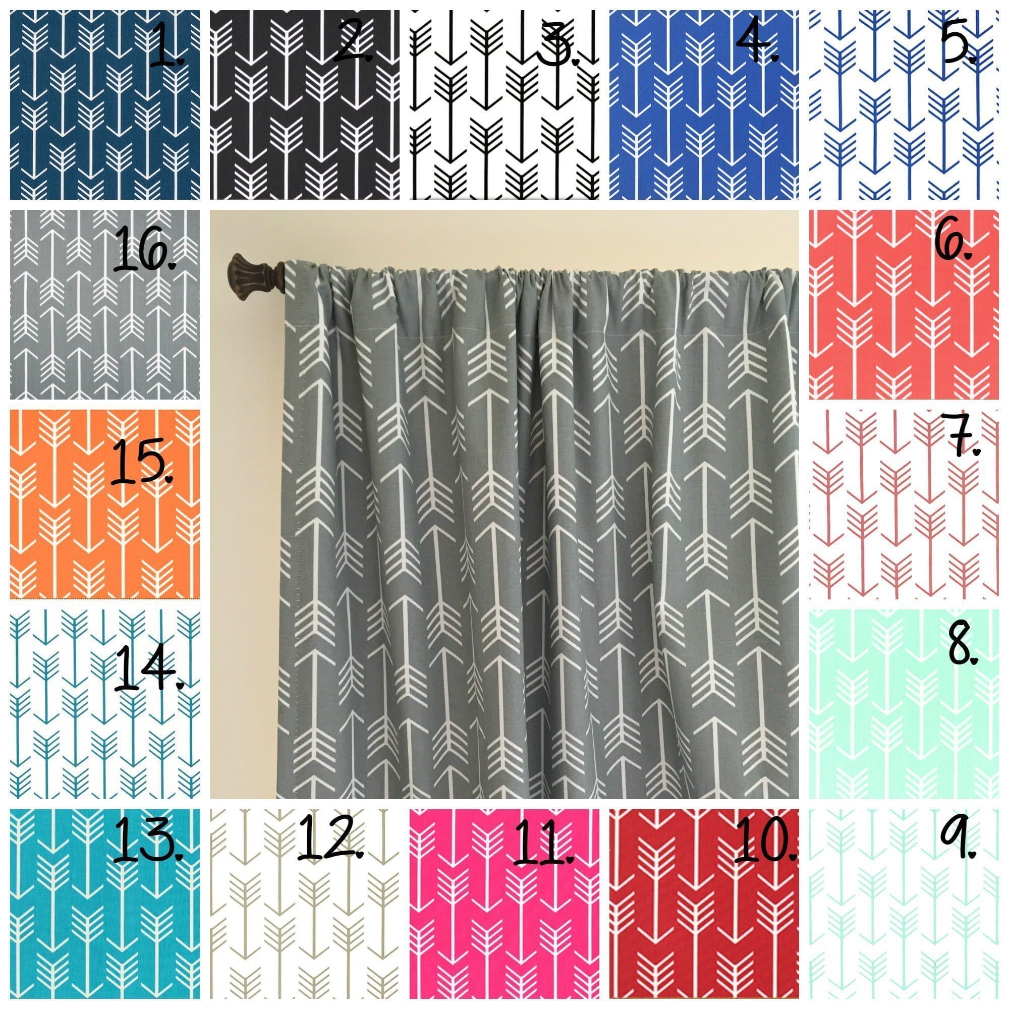 Arrow Curtain Panel Set Navy Arrow Curtains Coral Drapes Gray Arrow Curtain Panels Mint Arrow Curtains Nursery Curtains Set of 2 Choose Fabric and Size
