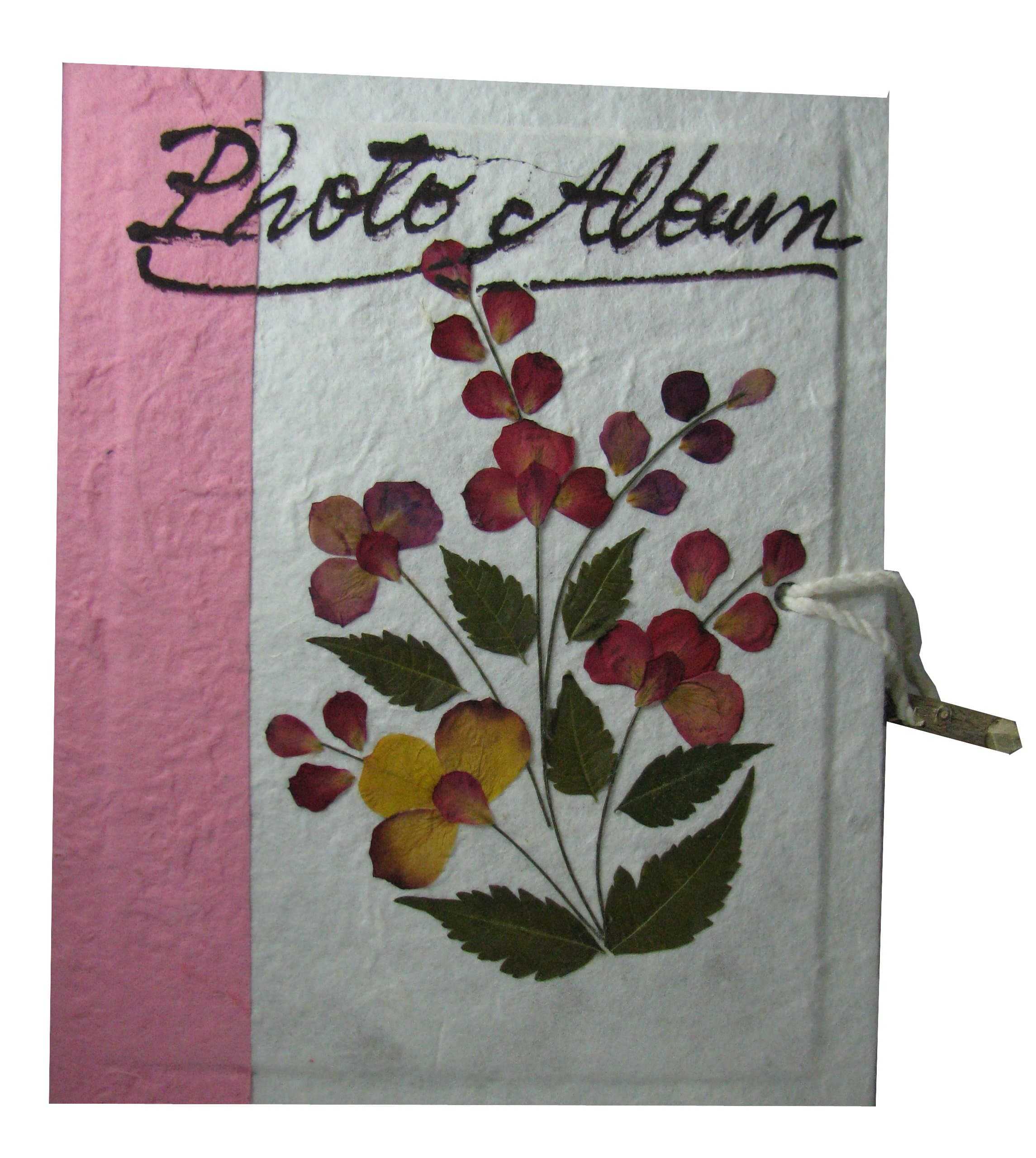 Photo Album Handmade Mulberry Paper Pressed with Dried Flower Petals Organic Natural - Baby Pink