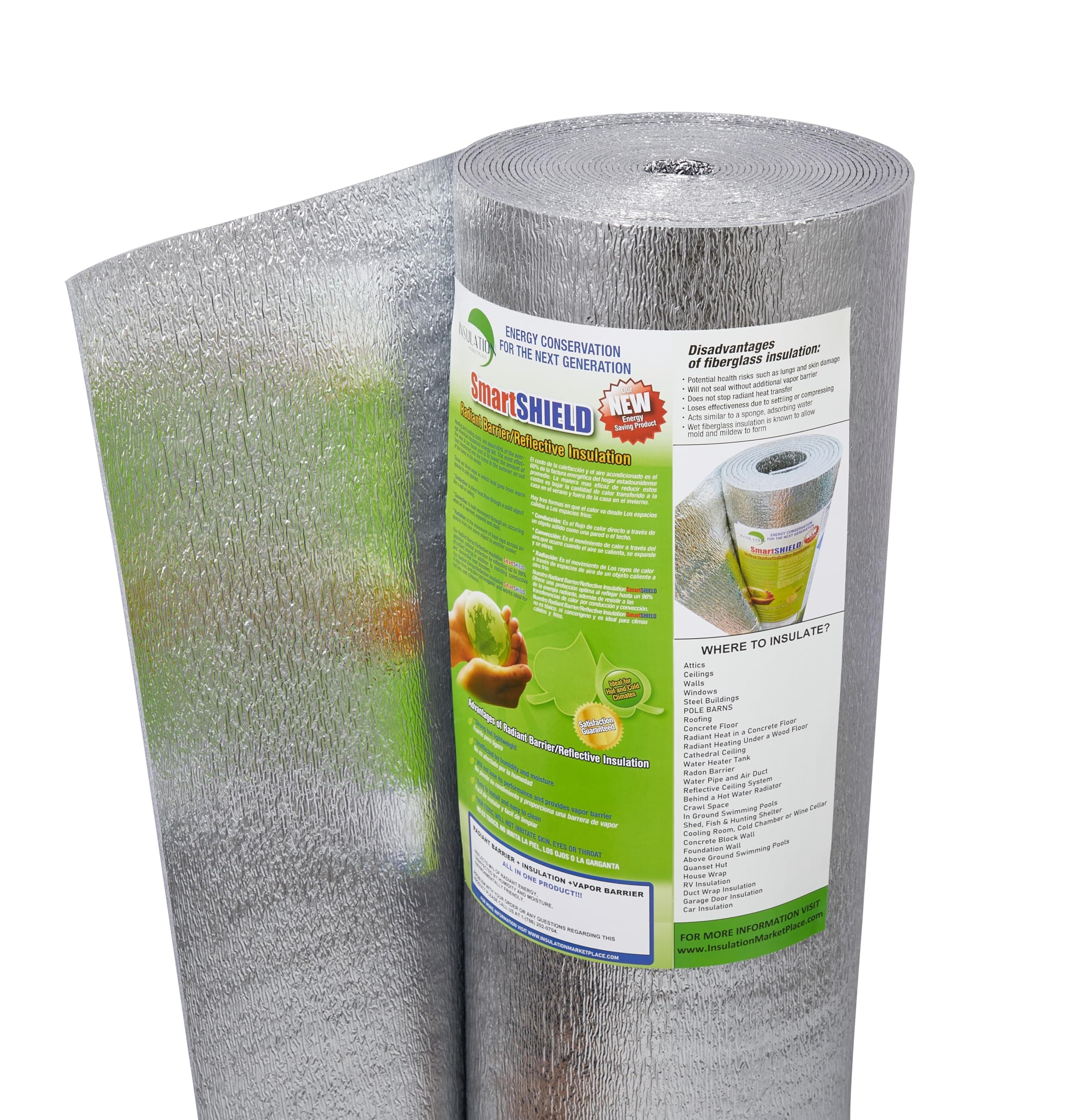 INSULATION MARKETPLACE SmartSHIELD -3mm 48 Inchx50Ft Reflective Insulation roll, Foam Core Radiant Barrier, Thermal Insulation Shield - Engineered Foil