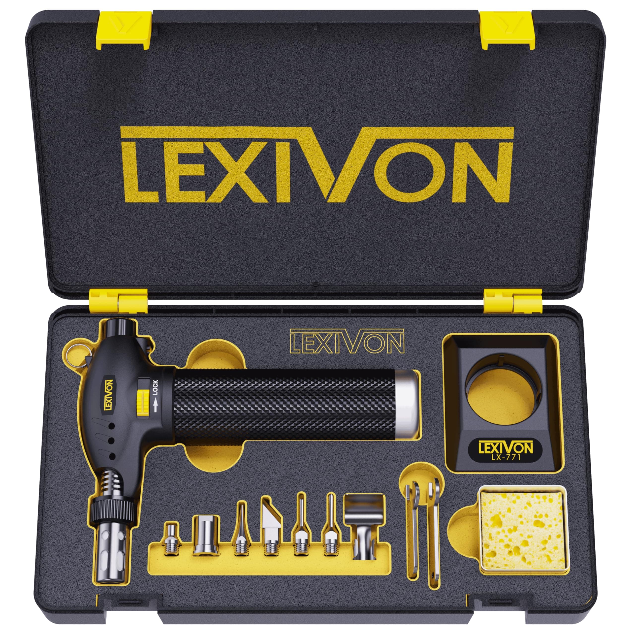 LEXIVON Butane Torch Multi-Function Kit | Premium Self-Igniting Soldering Station with Adjustable Flame | Pro Grade 125-Watt Equivalent (LX-771)