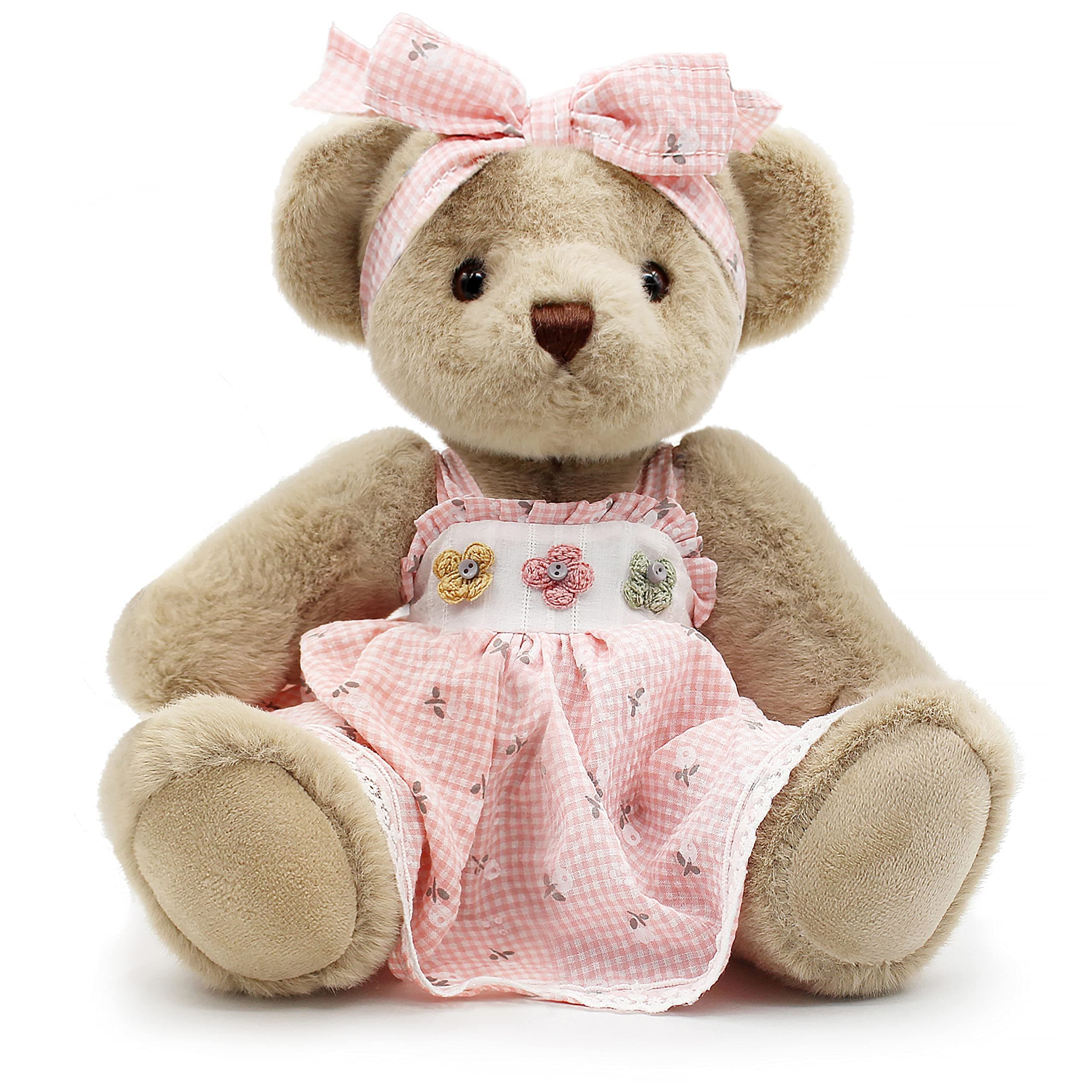 Jointed Teddy Bear Stuffed Animals Small Soft Plush Toy with Cloth (Pink Skirt 13Inch)