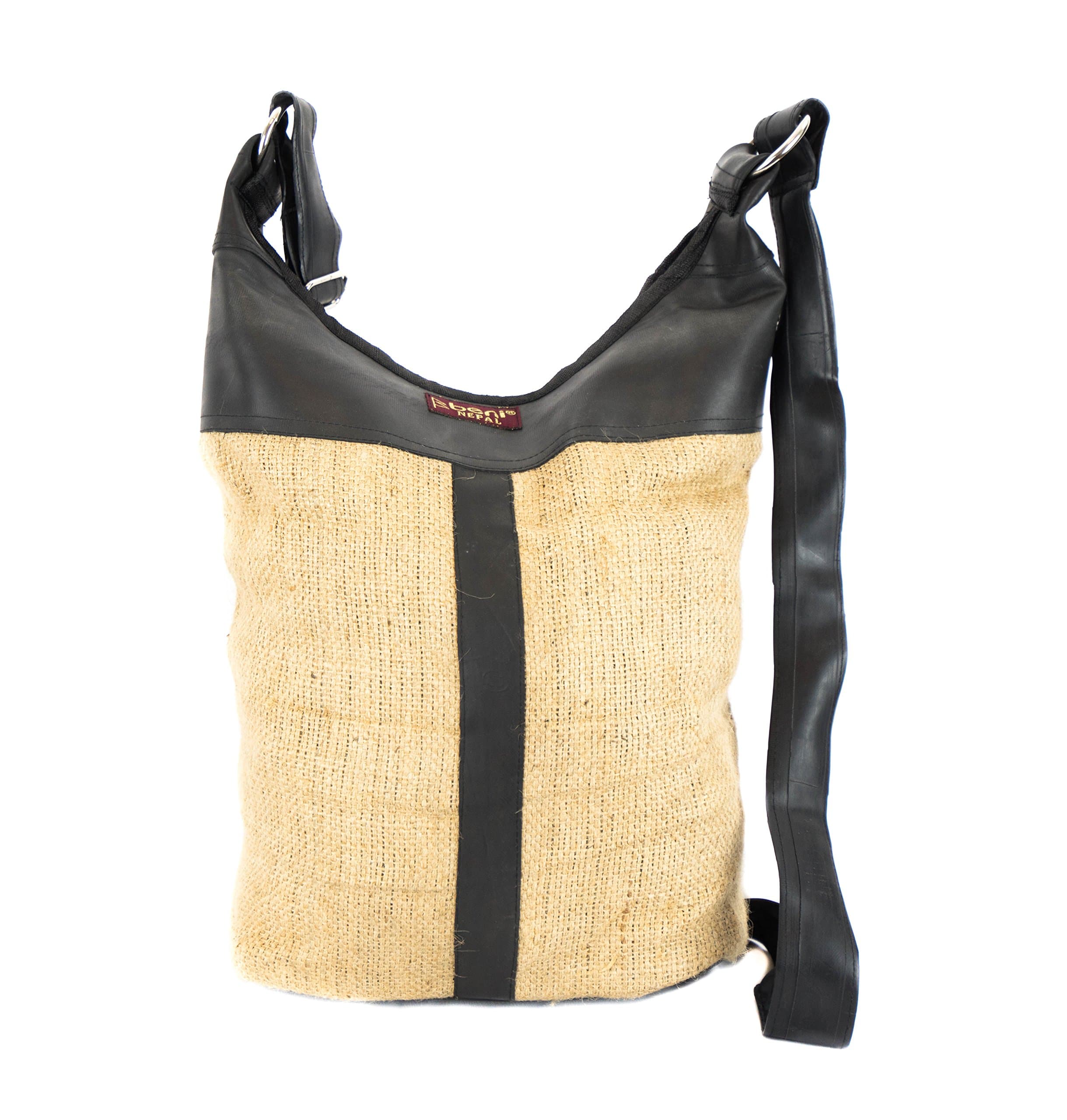 Fairtrade Handicrafts Recycled tire tube jute shoulder bag purse