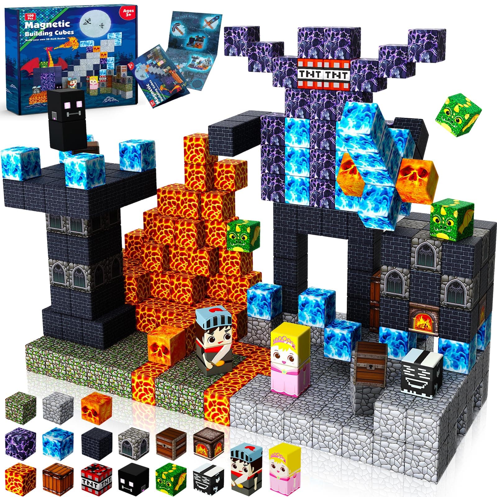 Magnetic Blocks - 100PCS Magnetic Dark Mechanical Guardian Castle Set Toys for Montessori Toddler Birthday Xmas Gifts - STEM Sensory Toys for 3 4 5 6 7 8 9 10 Year Old Boys