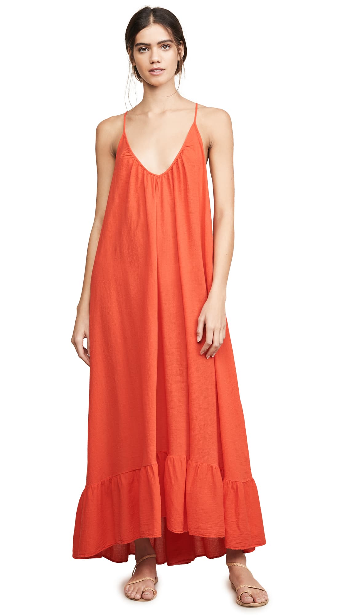 Women's Paloma Ruffle Maxi Dress, Dahlia, Red, One Size