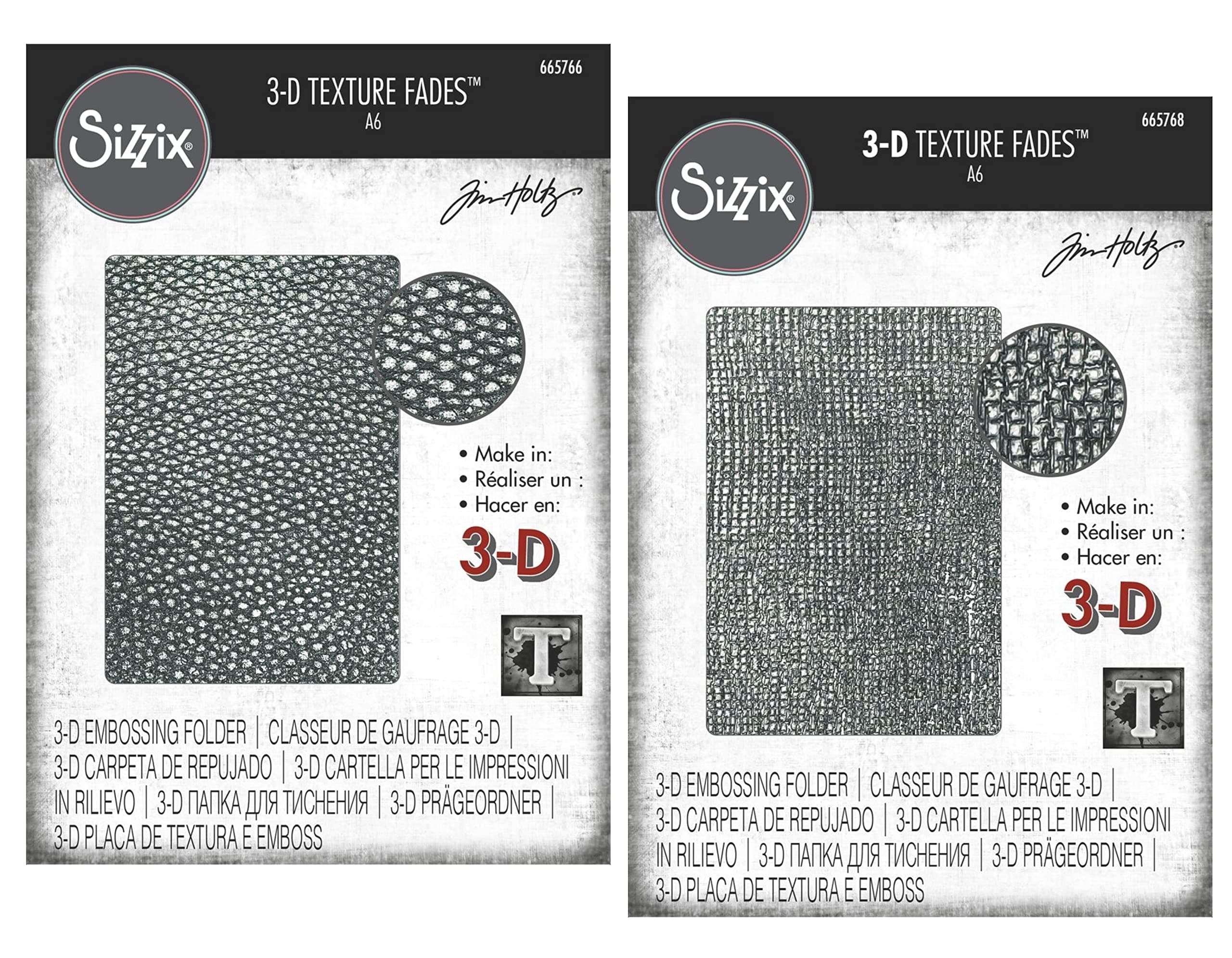 Tim Holtz Cracked Leather and Woven 3-D Texture Fades, Bundle of 2 Items (665766, 665768)