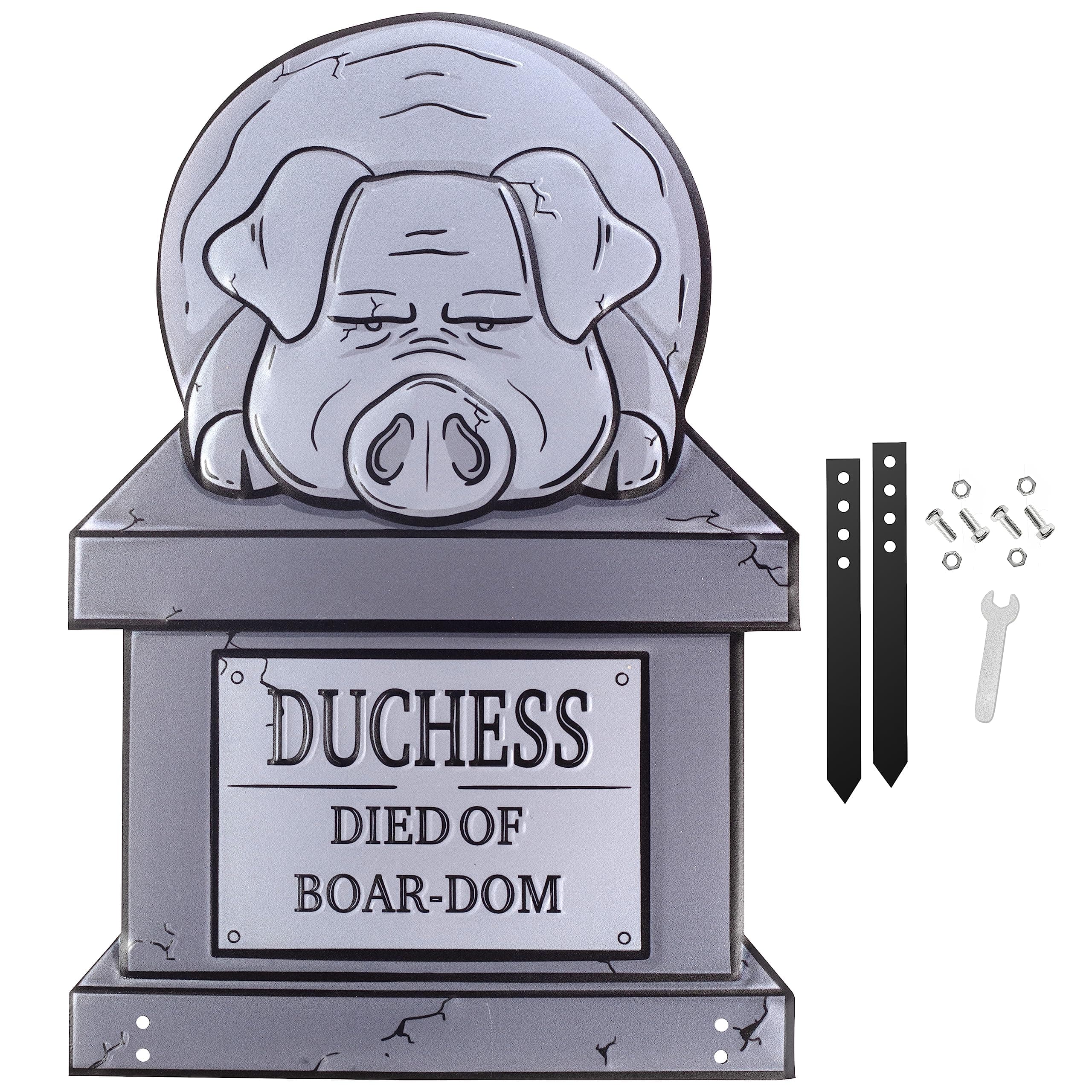 SCS Direct 3-D Metal Halloween Pet Cemetery XL 17" Tombstone w Stakes -RIP Duchess (Pig)- Durable, Rustproof, UV Raised Printing- Upgrade Your Haunted House Mansion Lawn Decor