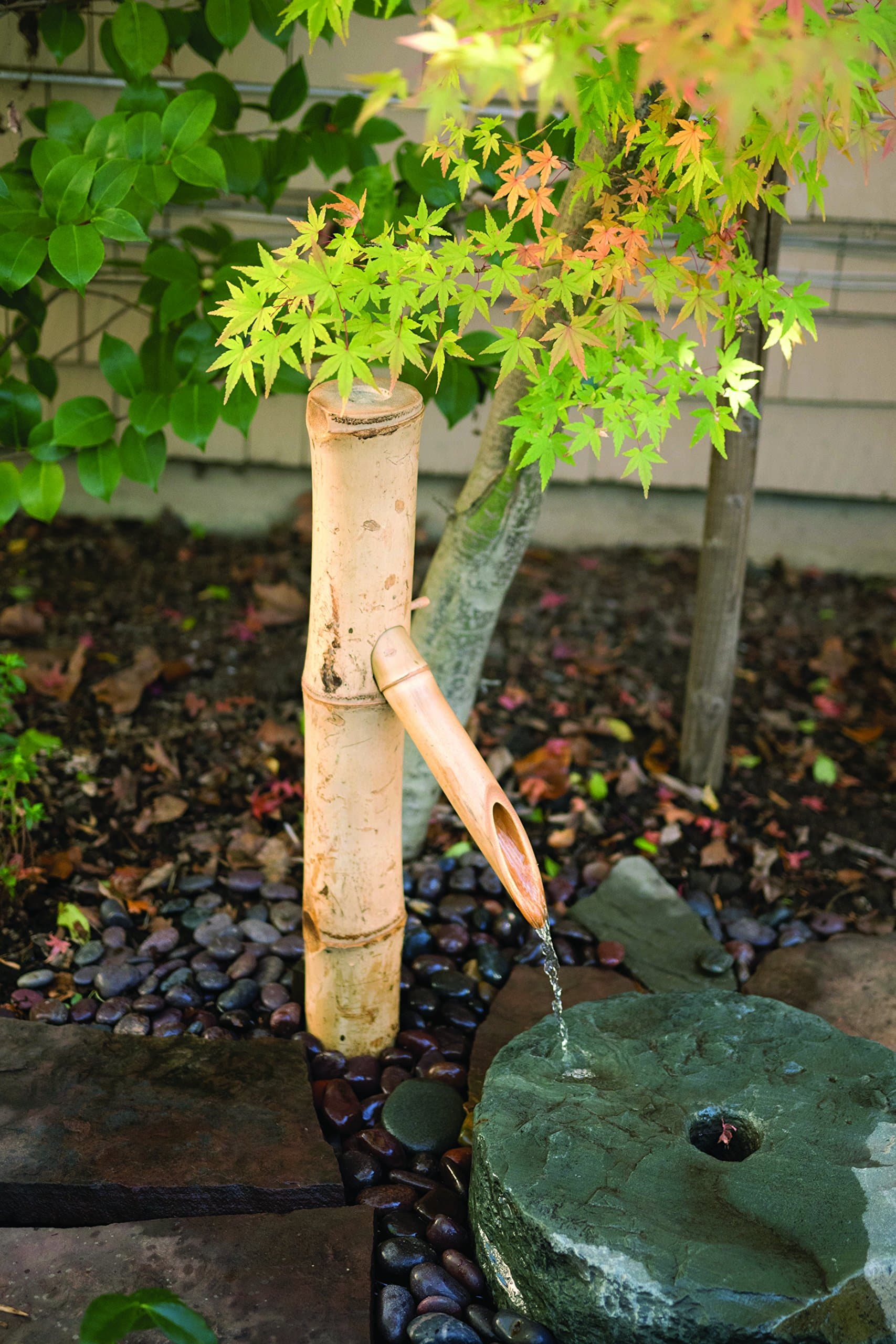 Bamboo Accents Water Fountain with Pump, Outdoor Fountain Kit, 24” Tall Mid-Spout Design Outside Fountain and Waterfall, Split-Resistant, DIY Japanese Bamboo Fountain