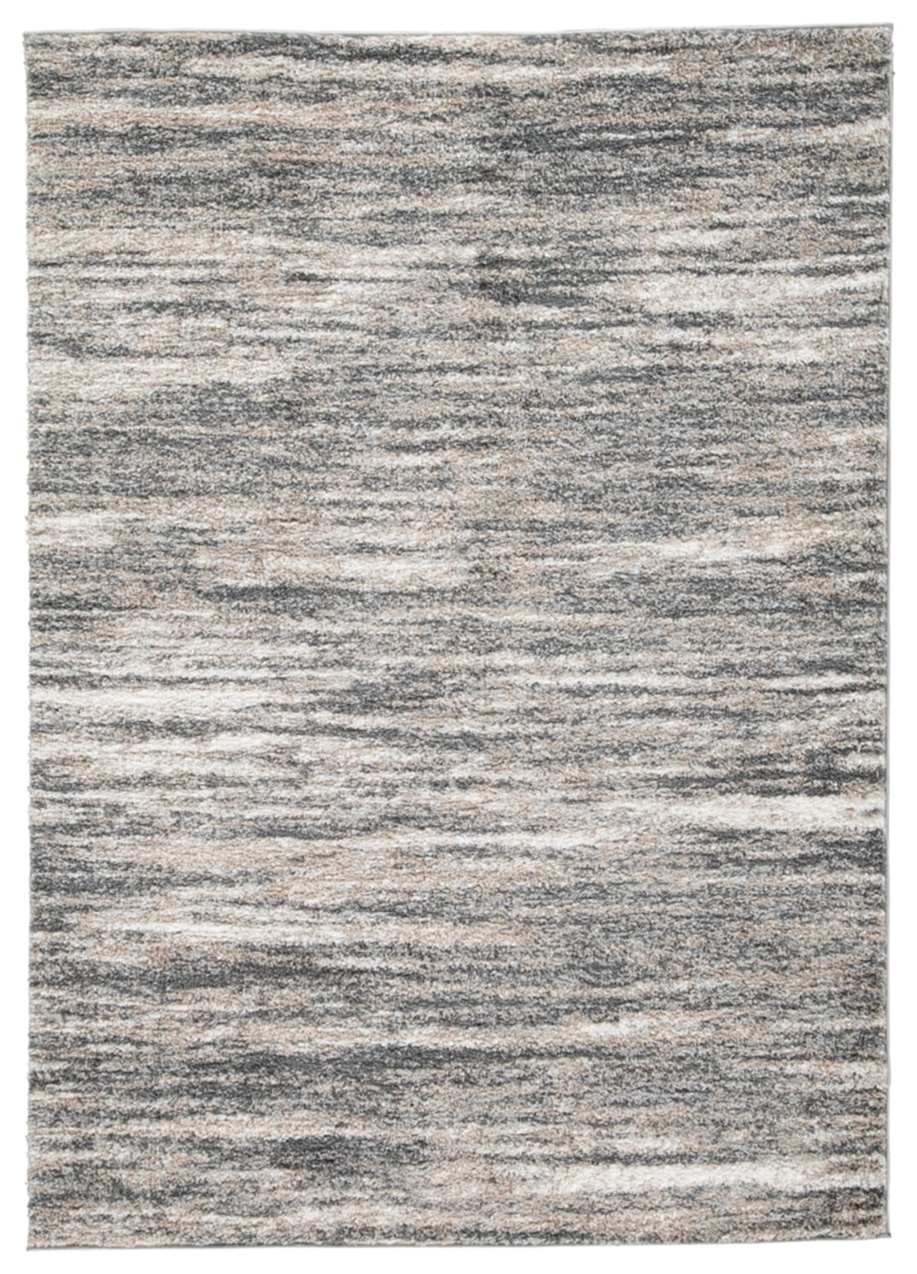 Gizela Contemporary 8 x 10 High Pile Striped Design Rug, Ivory, Gray & Beige
