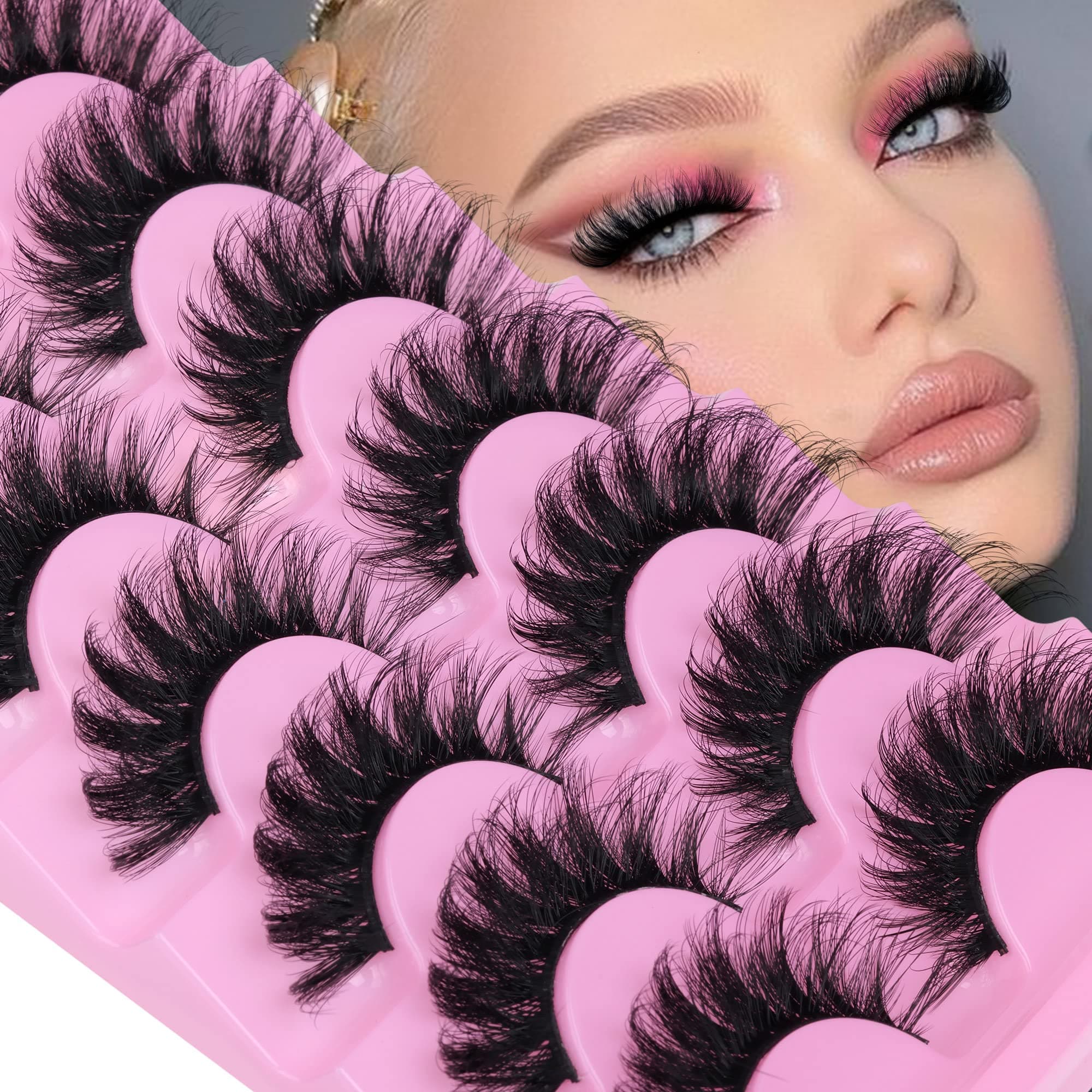 JIMIRE Faux Mink Lashes Fluffy Volume False Eyelashes Pack Dramatic Natural Look Wispy Cat Eye 18MM Fake Lashes 7 Pairs