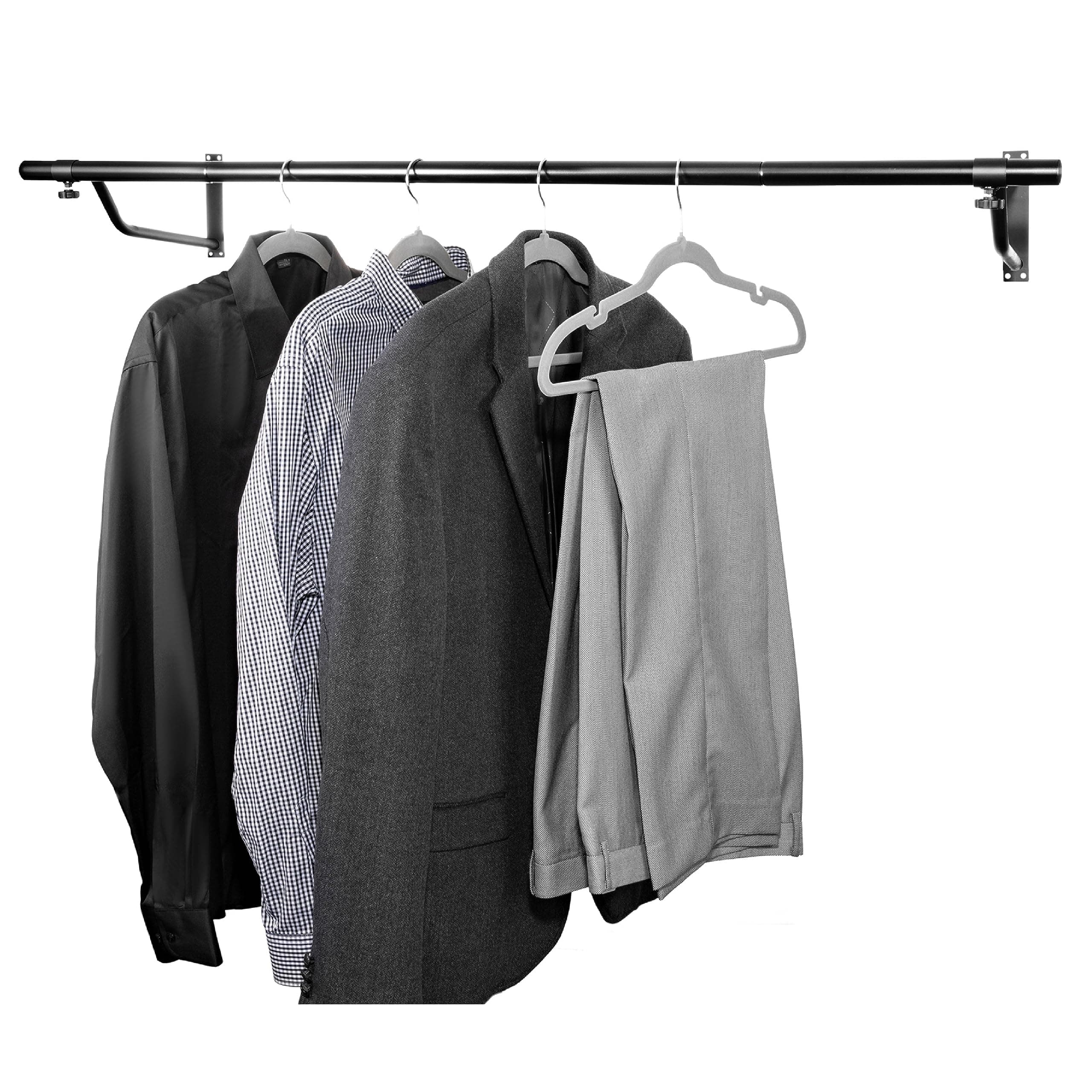 Direct Online Houseware House of Home Heavy Duty Wall Mounted Clothes Rail - Hanging Coat Rack Wardrobe Replacement - Clothes Storage & Organiser for Shirts, Coats, Jackets & Hat (Black, 4ft Wide)