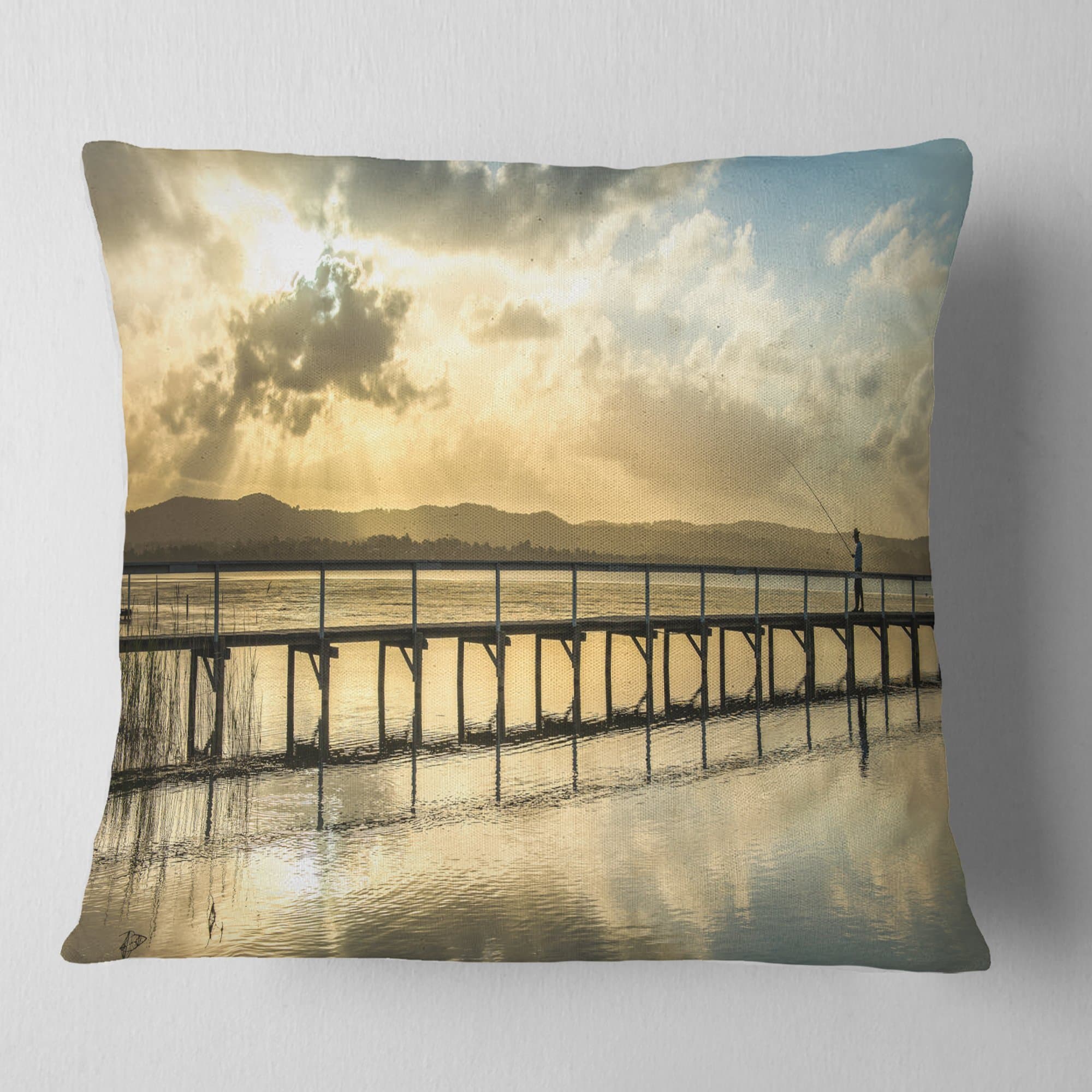 Design ArtDesignart Long Jetty Foreshore Reserve Panorama' Sea Bridge Throw Cushion Pillow Cover for Living Room, sofa 16 in. x 16 in