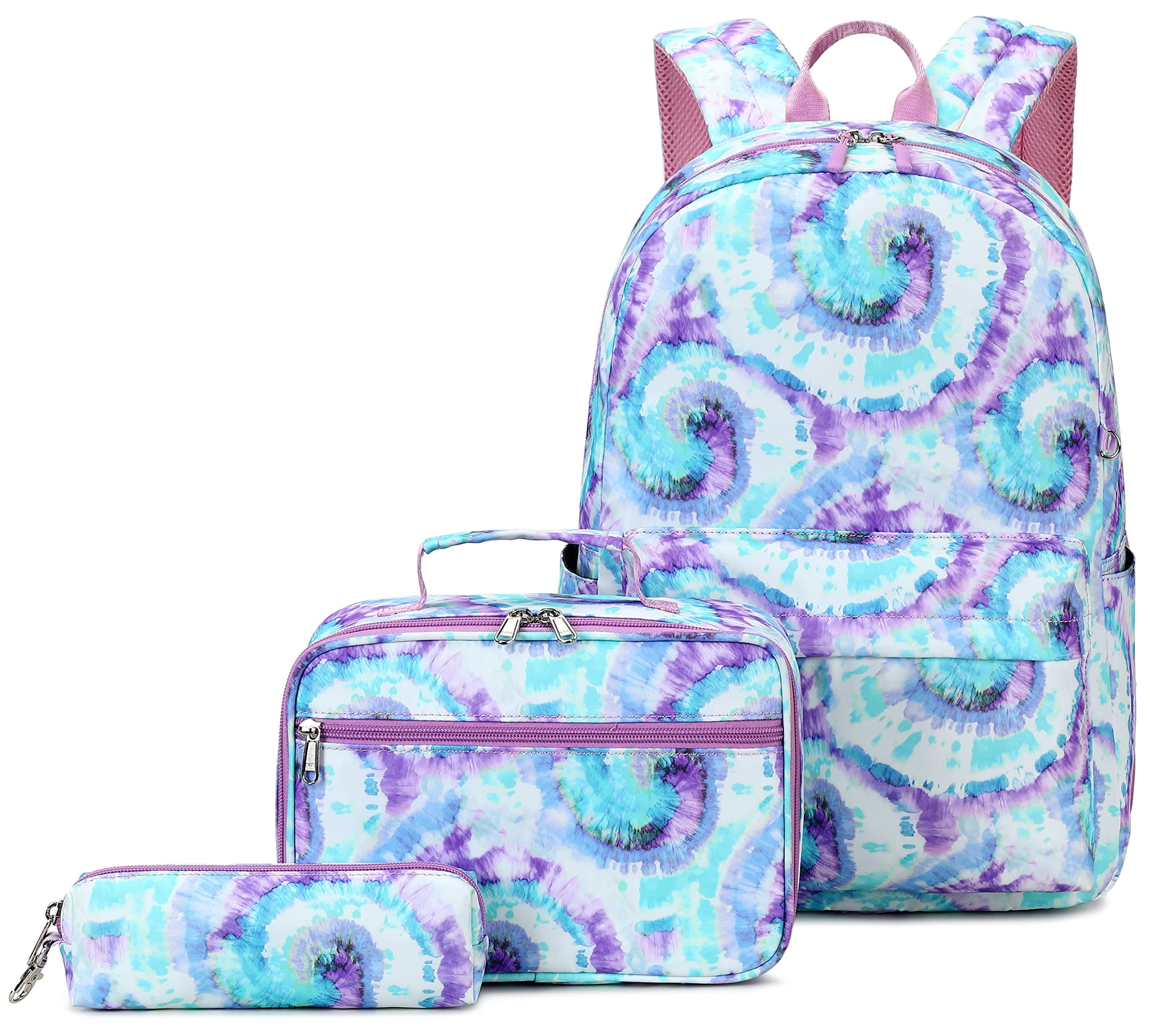 Gazigo Girls School Backpack Causal Canvas Stripe Backpack Cute Teen Backpacks For Girls School Bag, Tie Dye Purple, OneSize, Classic