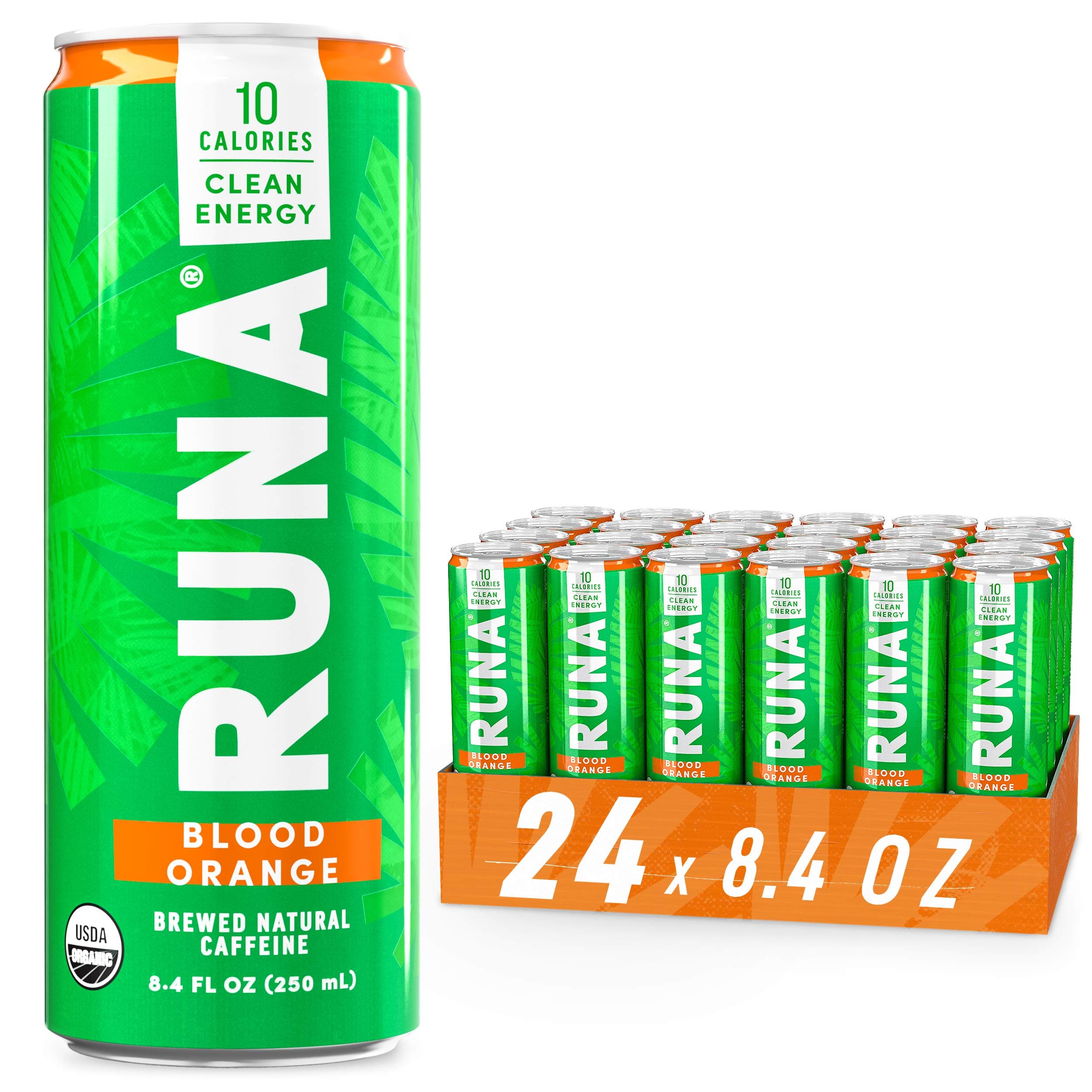 Organic Clean Energy Drink by RUNA, Blood Orange | Refreshing Tea Taste | 10 Calories | Powerful Natural Caffeine | Healthy Energy & Focus | No Crash or Jitters | 8.4 oz (Pack of 24)