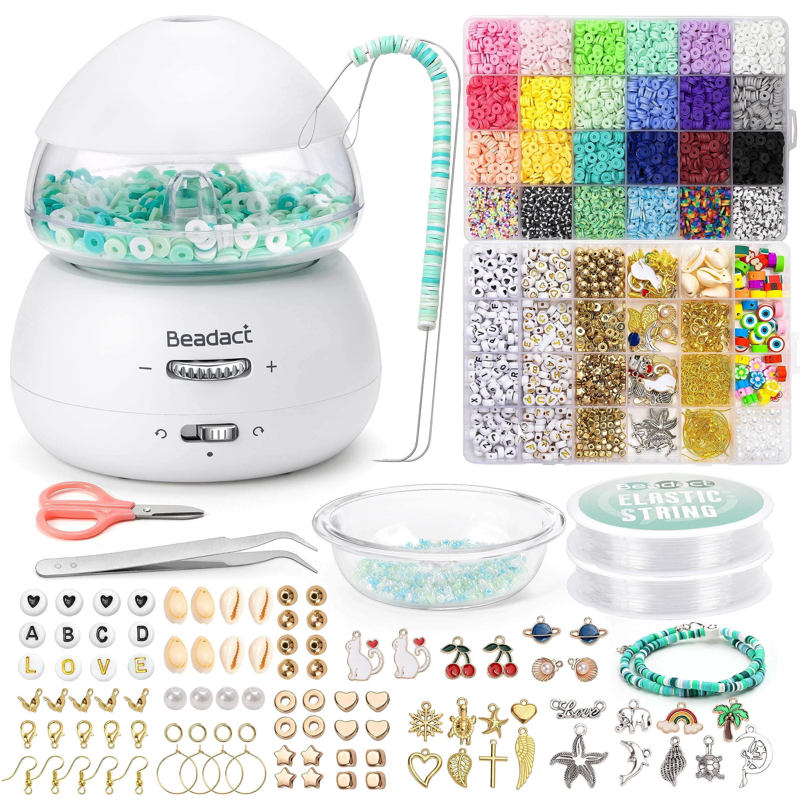 Beadact Electric Bead Spinner Kit for Adults, Clay Bead Spinner with 5280 PCS Clay Beads, Letter Beads, Elastic String, Beading Needles for Friendship Bracelets Jewelry Making, Craft Gift for Adult