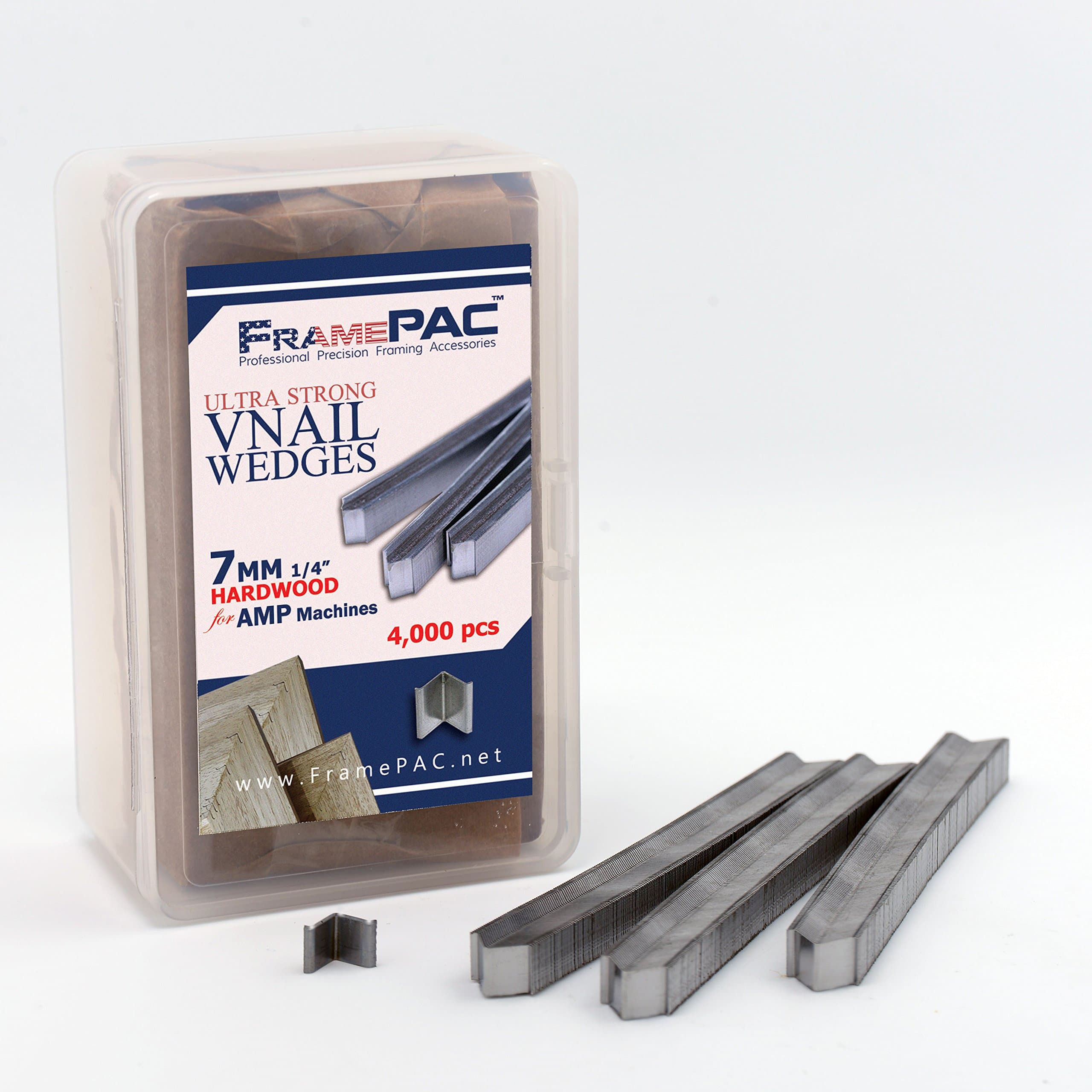 FramePac V Nails for Picture Frames Hardwood (AMP) 7mm (1/4 Inch) [4000 V-Nail Pack, Stacked] - (for use in Automatic V Nailer for Picture Framing, Automatic V Nailer for Picture Frames)