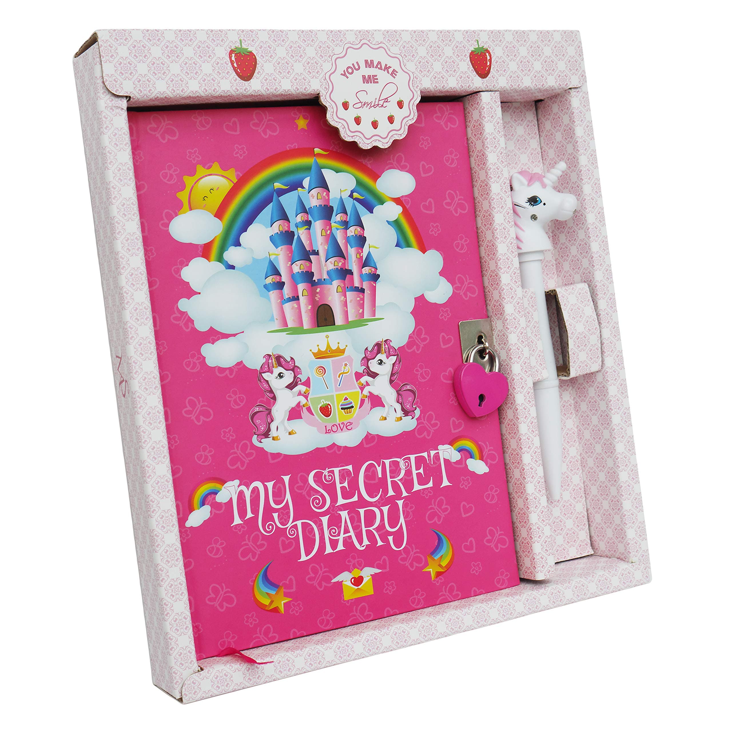 Monet Studios Unicorn Diary Secret Children's Kid's Journal A5 Notebook Pen Set with Padlock and Key Unicorn Theme (Unicorn)