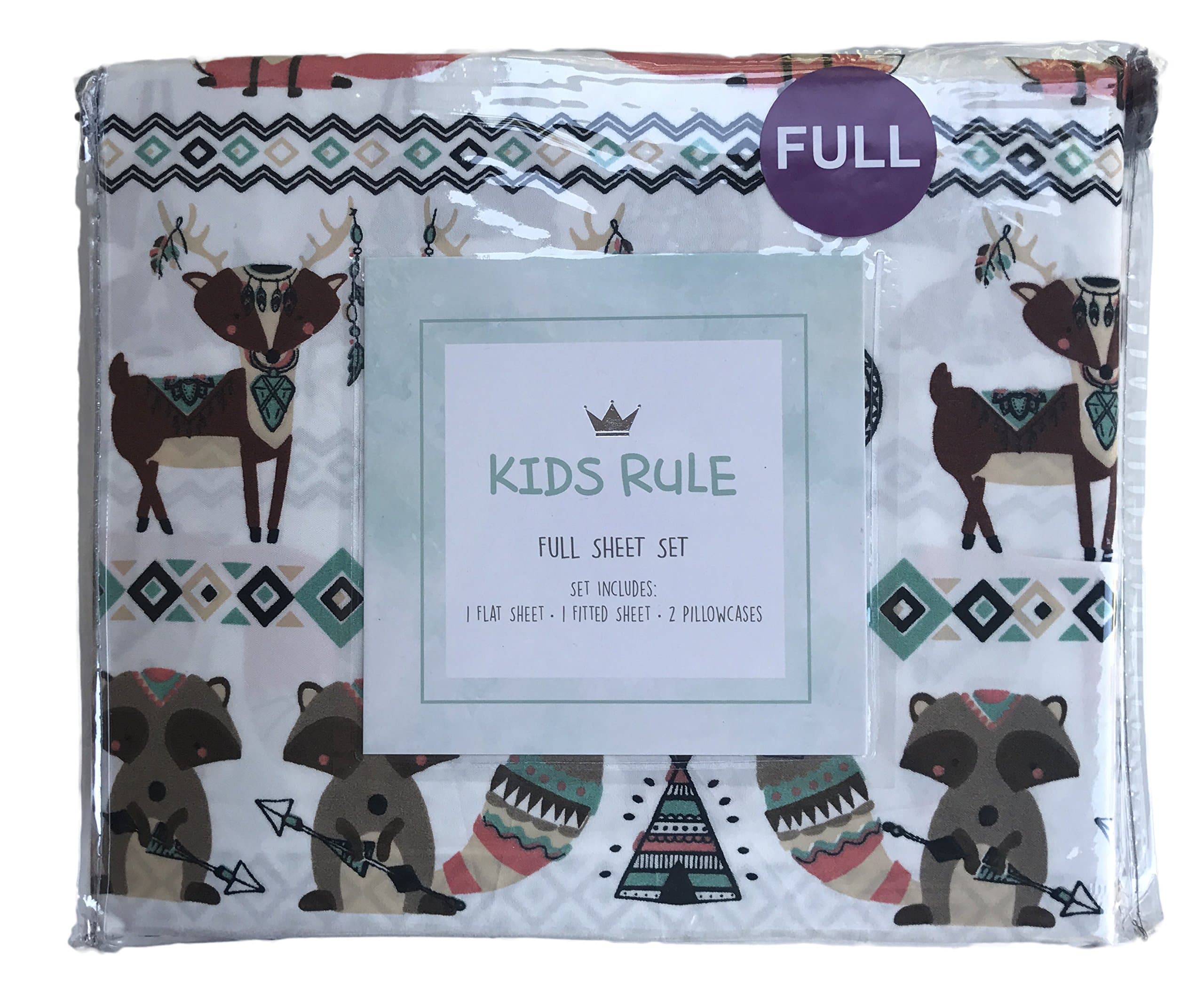 Kids Rule Tipi Deer and Raccoon Native American Theme 4 Piece Sheet Set