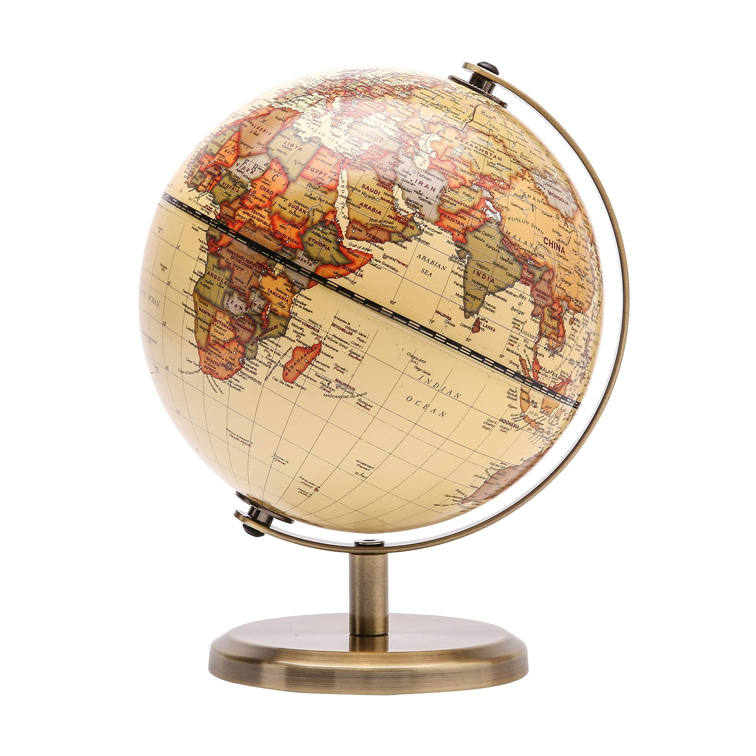 Annova Antique Globe Dia 5.5-inch / 14CM - Educational/Geographic/Modern Desktop Decoration - Stainless Steel Arc and Base - for School, Home, and Office (Antique 5.5“) (Brown-1)