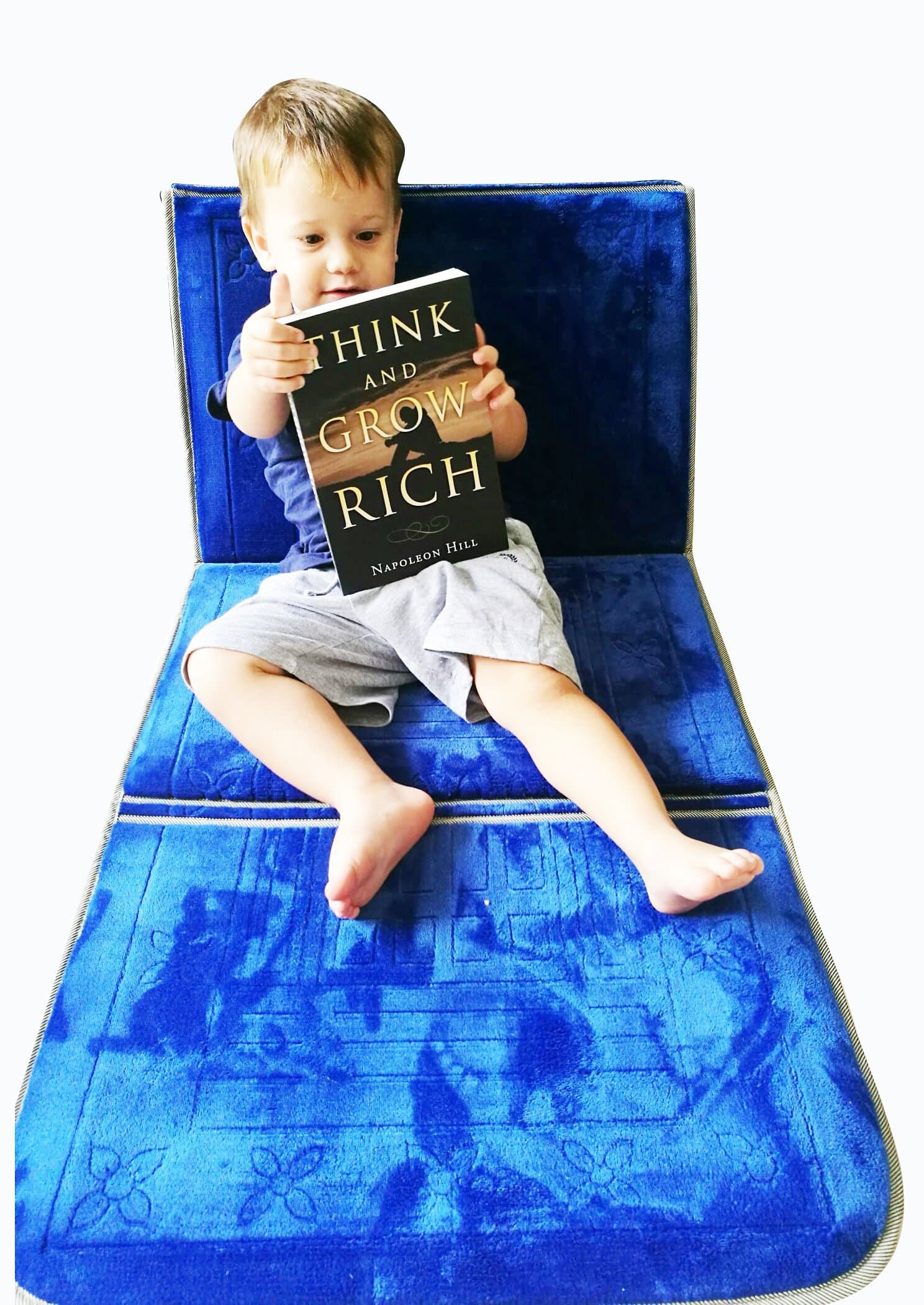 iSeat folding chair rug with backrest - Indoor Blue, prayer rug, meditation chair, floor chair / lounger, tv chair, floor cushion, foldable mat / carpet, kids, relax, read, yoga, picnic, beach, travel