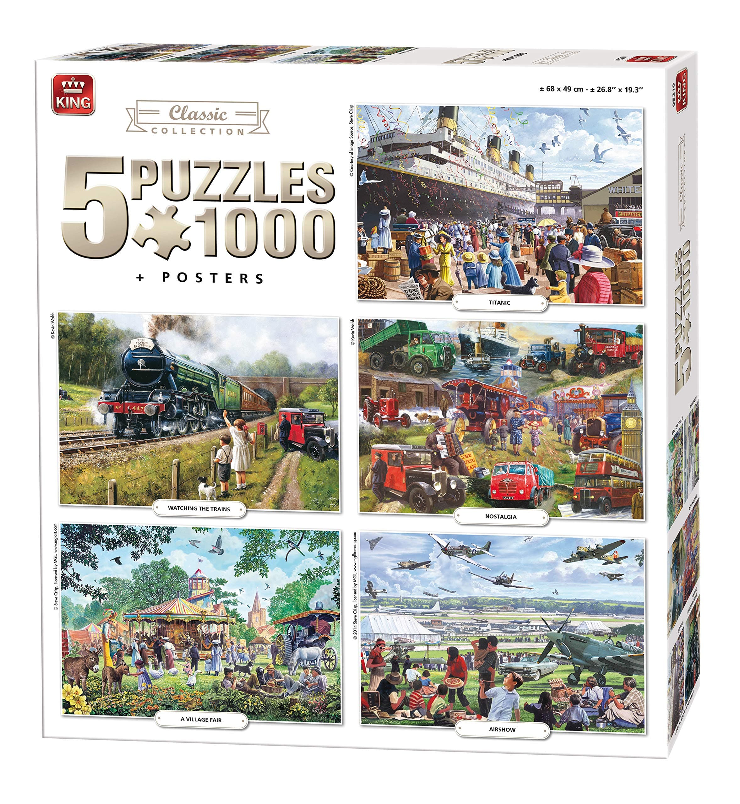 King 5210 5 Classic Collection 5 in 1 Jigsaw Puzzles - 5 x 1000-Piece Puzzle, 68 x 49 cm, Posters Included