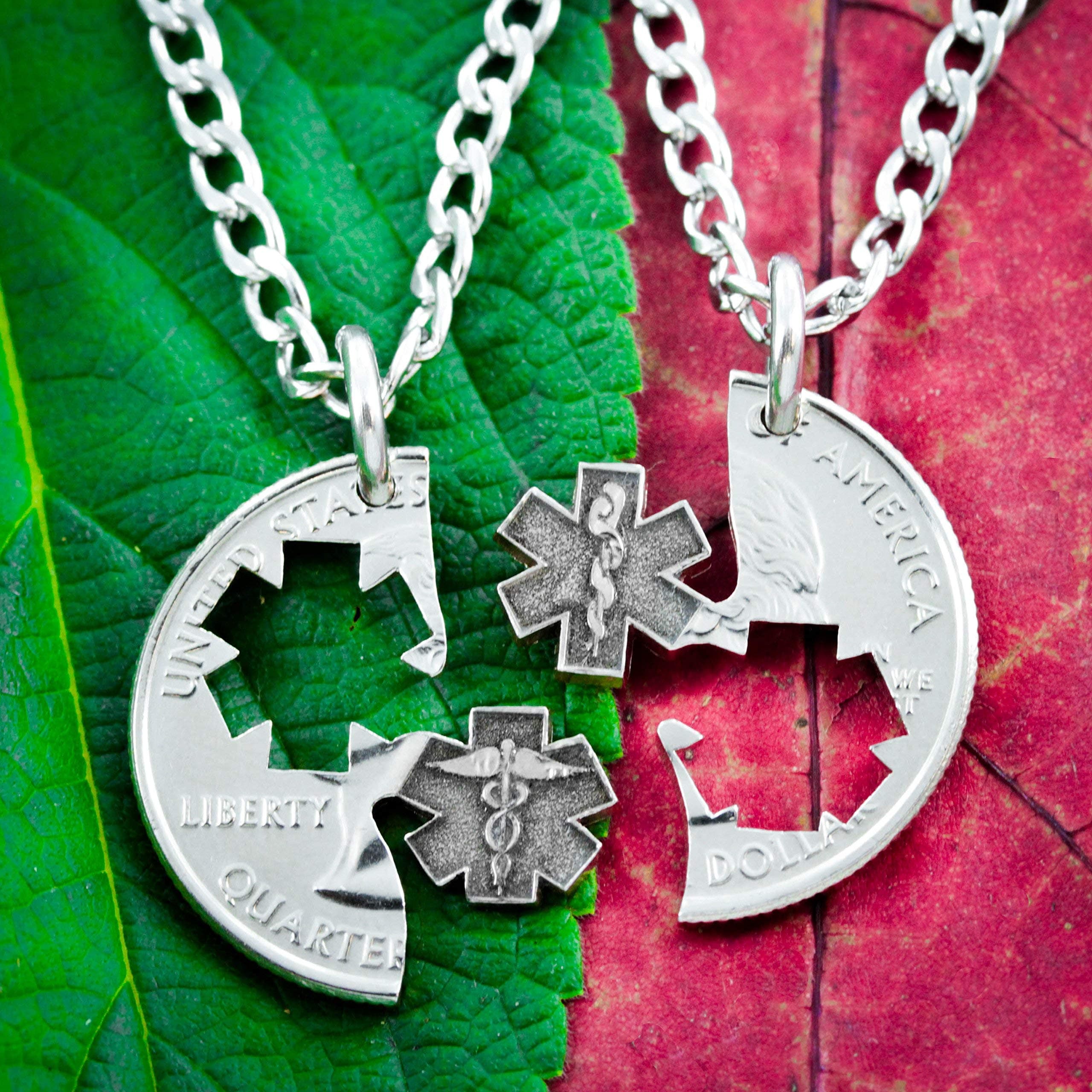 Doctor Necklaces for Couples and Best Friends, Star of Life, Nurse Necklaces, Best Friends or couples Jewelry, Medical student or EMT puzzle necklace set, Interlocking hand cut coin, By Namecoins