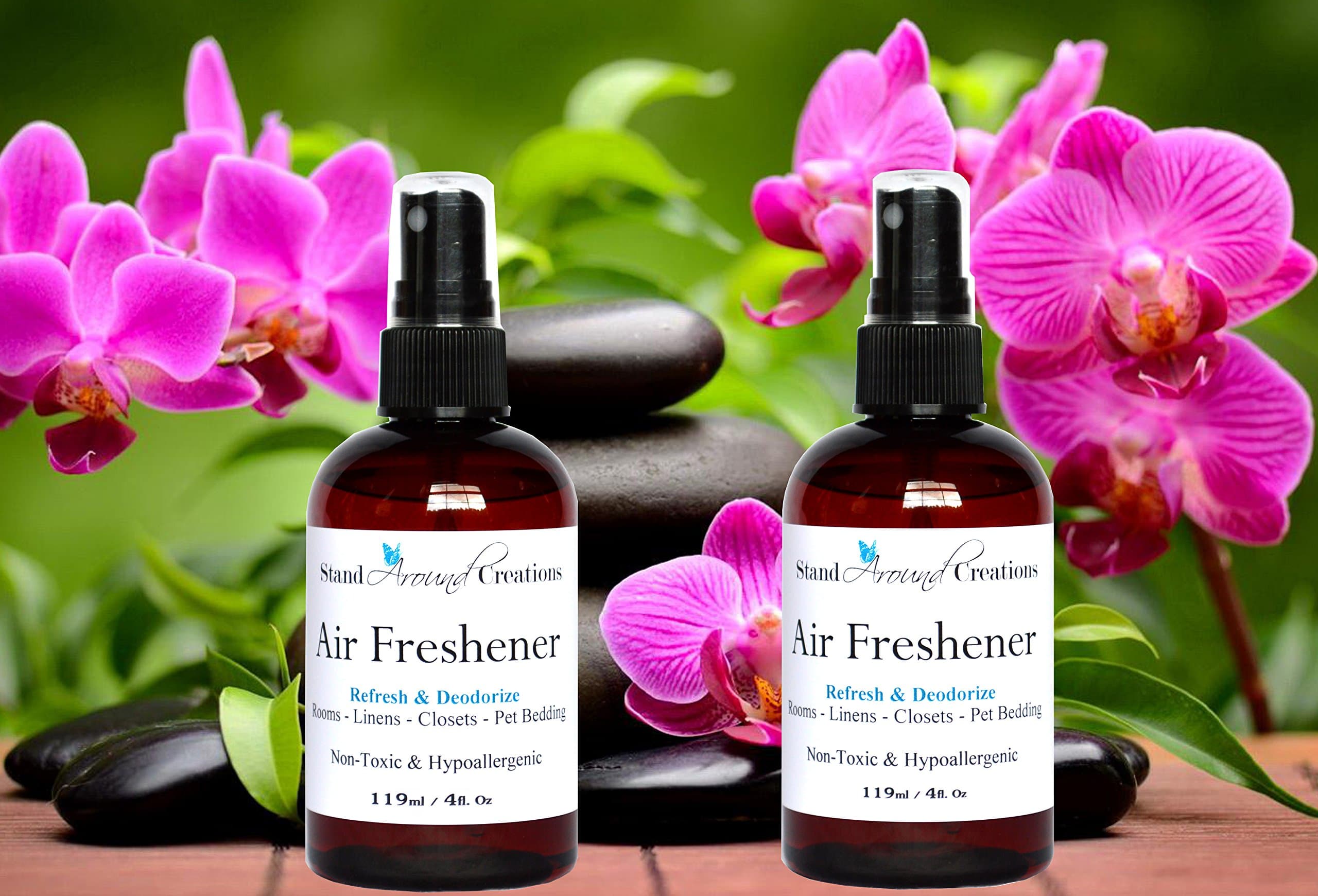 Set of 2- Premium 100% All Natural Highly Concentrated Air Freshener/Room Deodorizer sprays For Cars/Bath Rooms/Pet bedding/Linen closets/Etc. Scent: Blueberry Muffin & Red Velvet Cake. 4 oz.- each. Naturally Strong, Highly Scented.