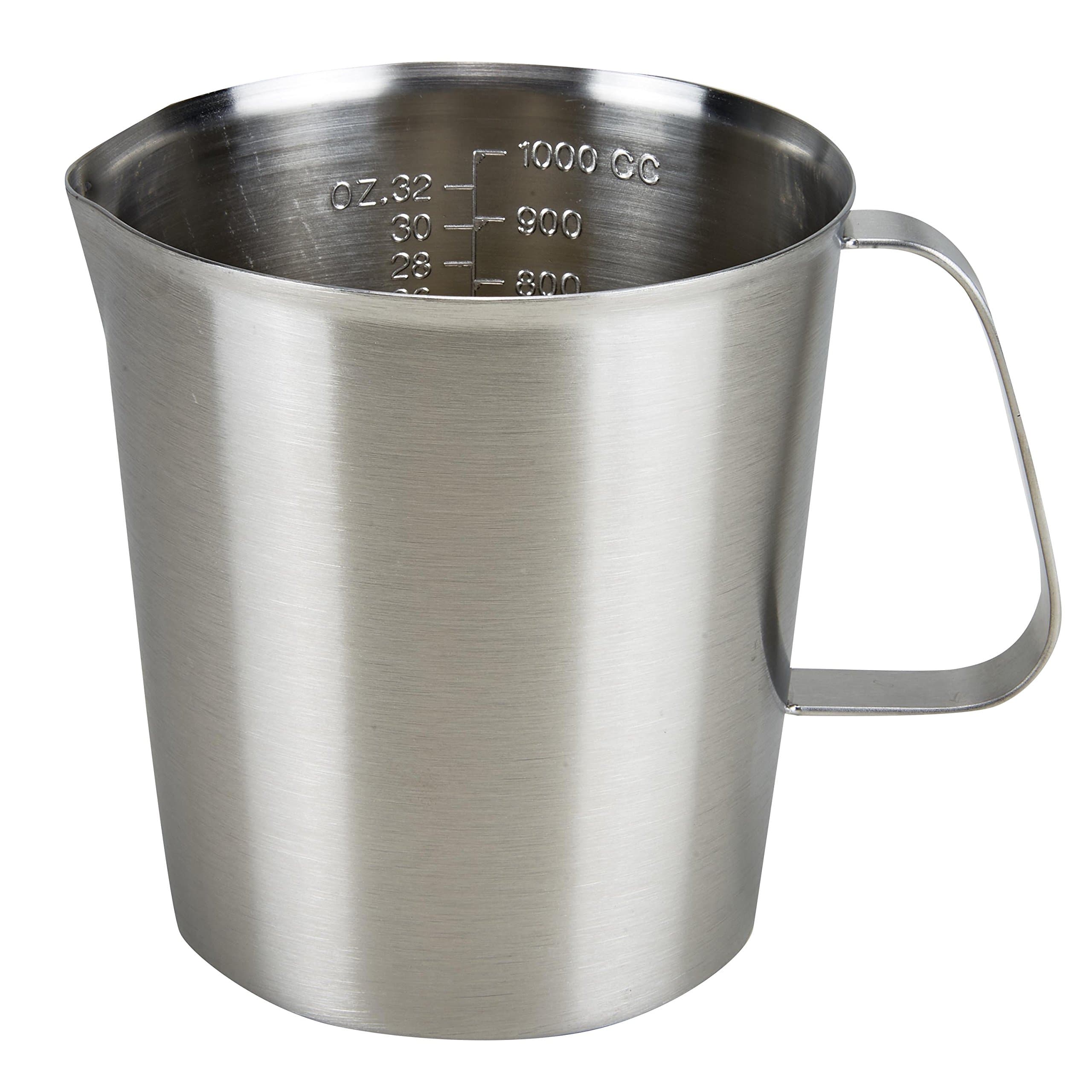 Stainless Steel Measuring Cup Pitcher with Marking with Handle for Milk Froth Latte Art (32OZ/1 Liter)