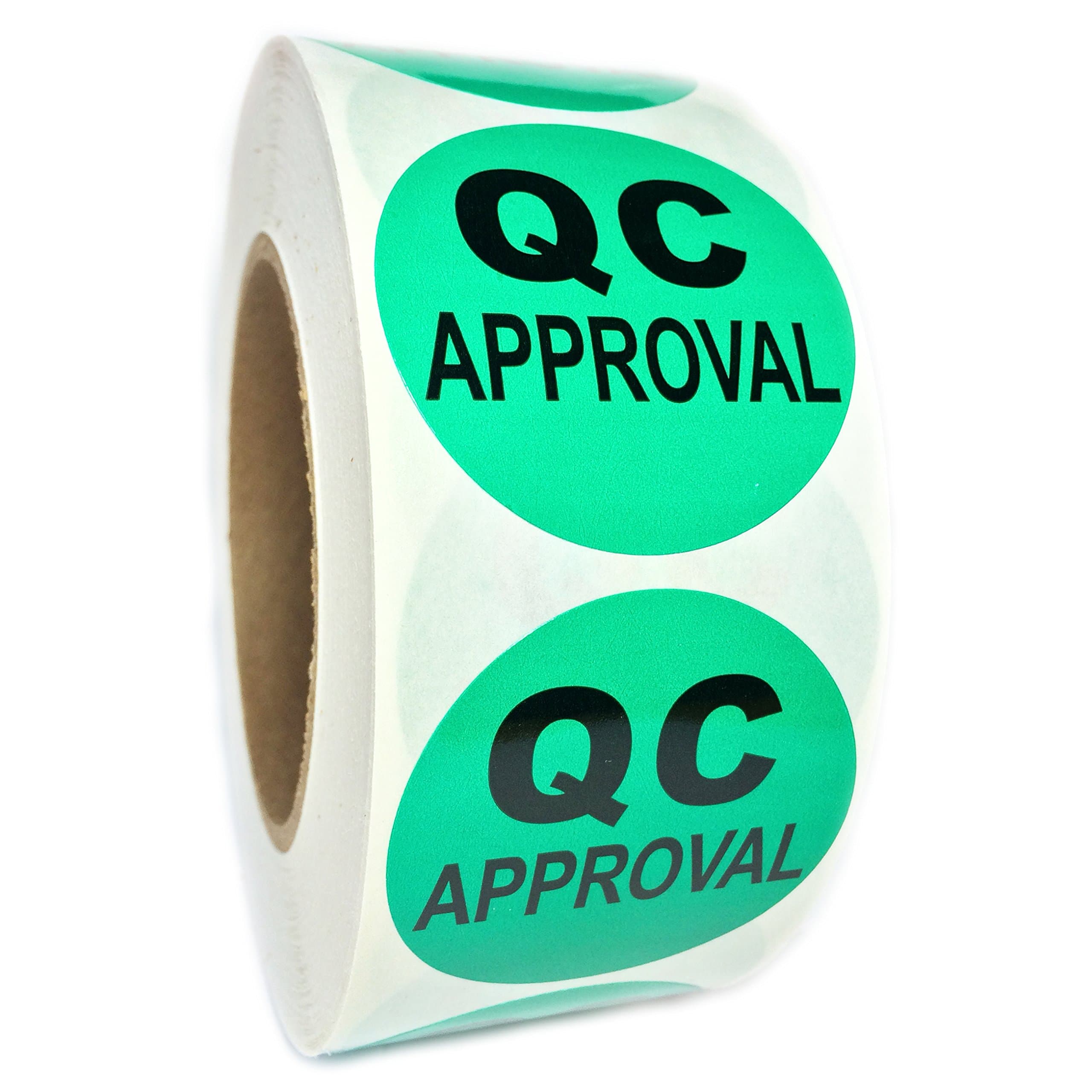 Green "QC Approval" Labels - 2" Diameter - 1000 ct Roll