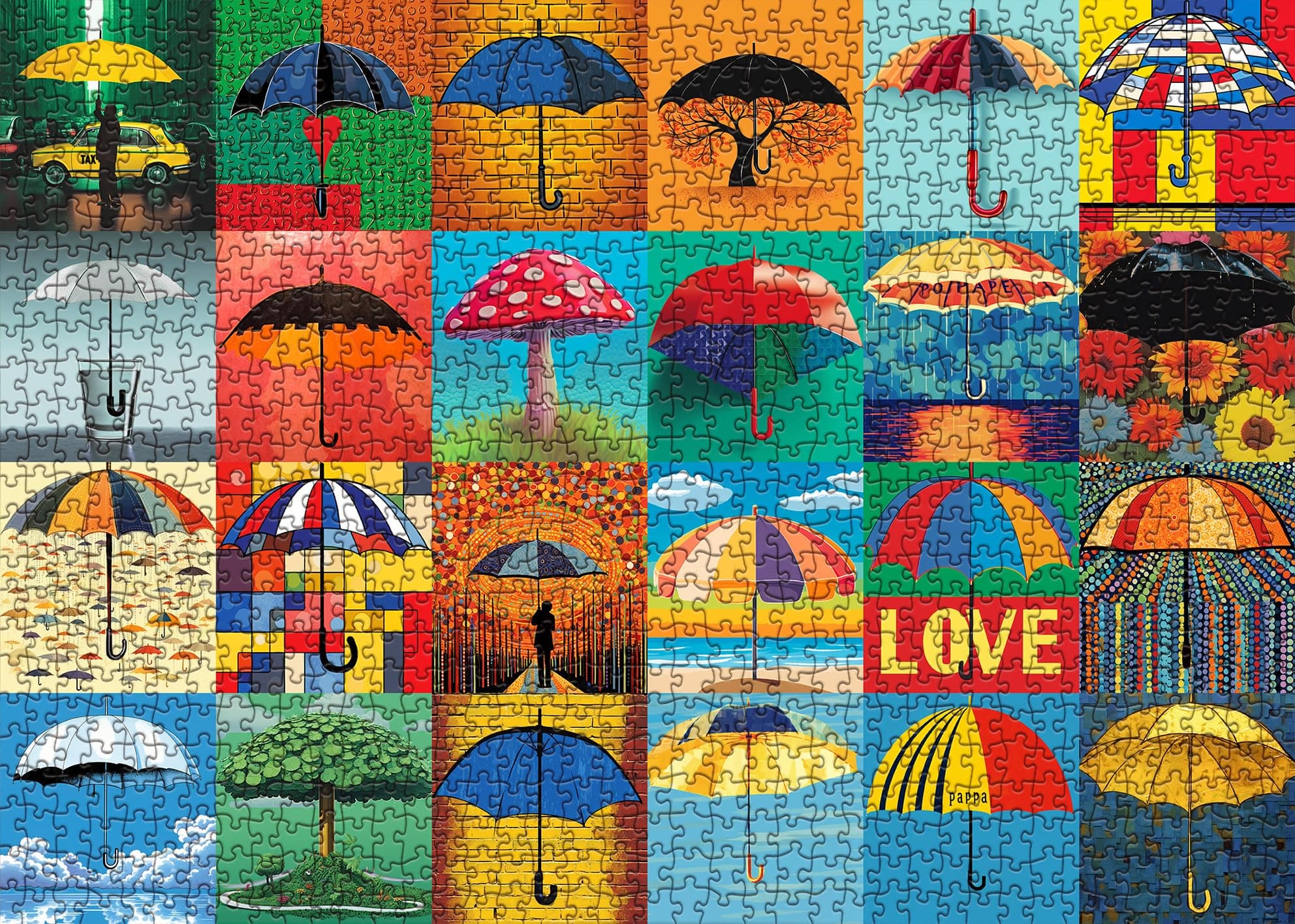 Colorful Umbrella Puzzles 1000 Piece for Adults, Art Jigsaw Puzzles Painting Puzzle 1000 Piece for Adults, Collage Funny Rainbow Puzzles As Home Decor