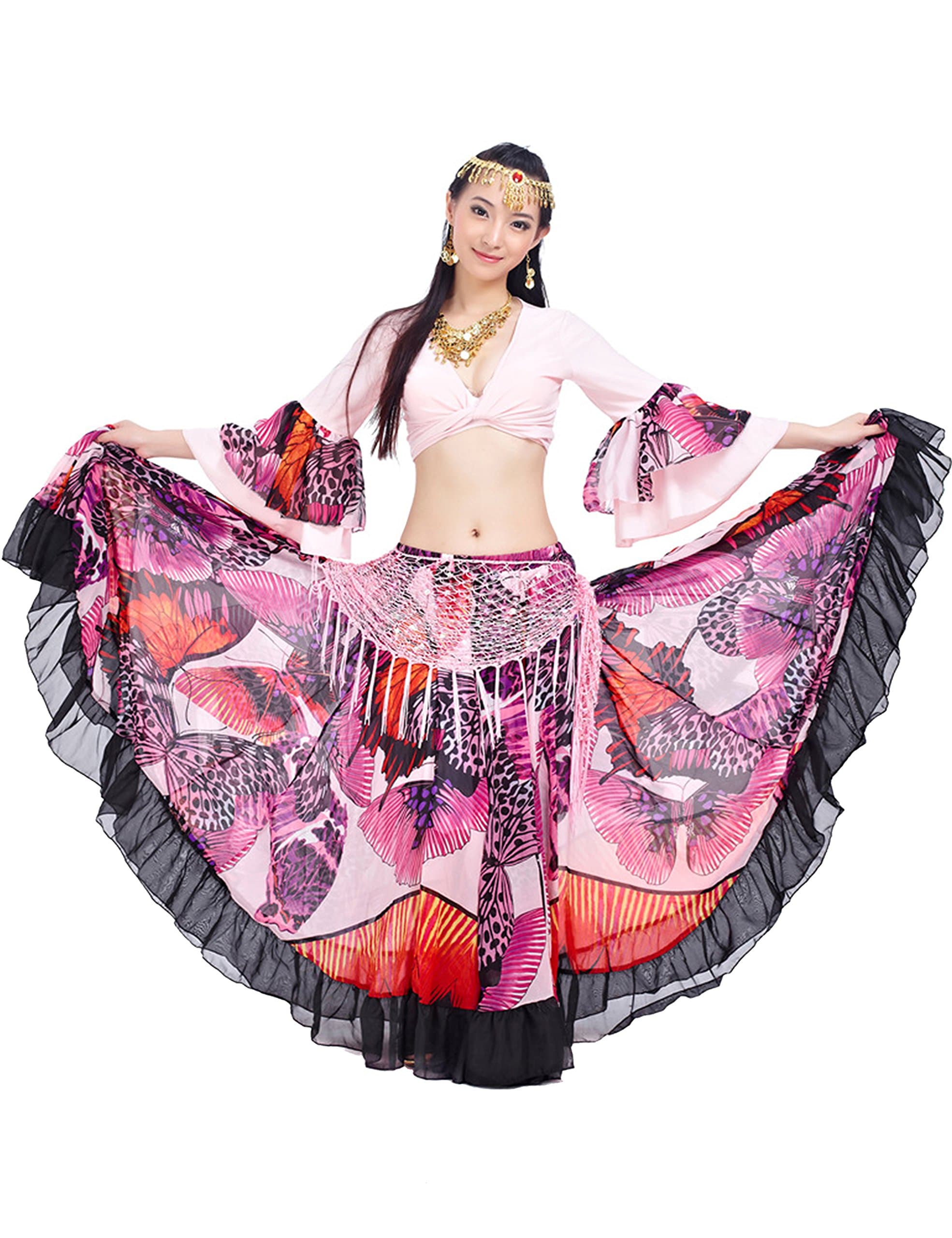 Astage23 Yard Belly Dance Costume Boho Turkish Gypsy Style Butterfly Top Pink