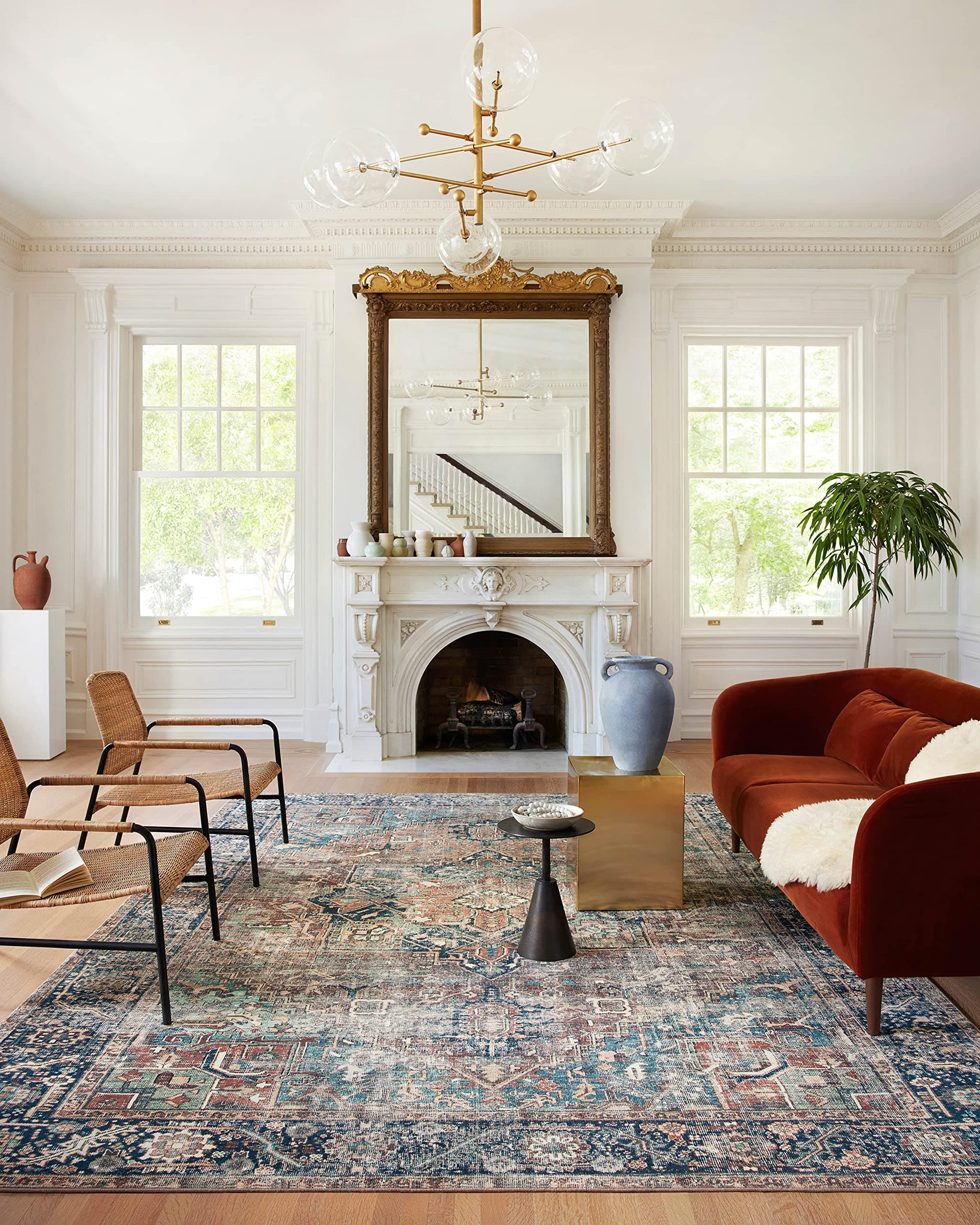 Margot Collection MAT-02 Terracotta/Lagoon 8'-6" x 11'-6" Area Rug feat. CloudPile, No-Shed Easy Clean Large Patterned Area Rug for Living Room, Bedroom, Dining Area