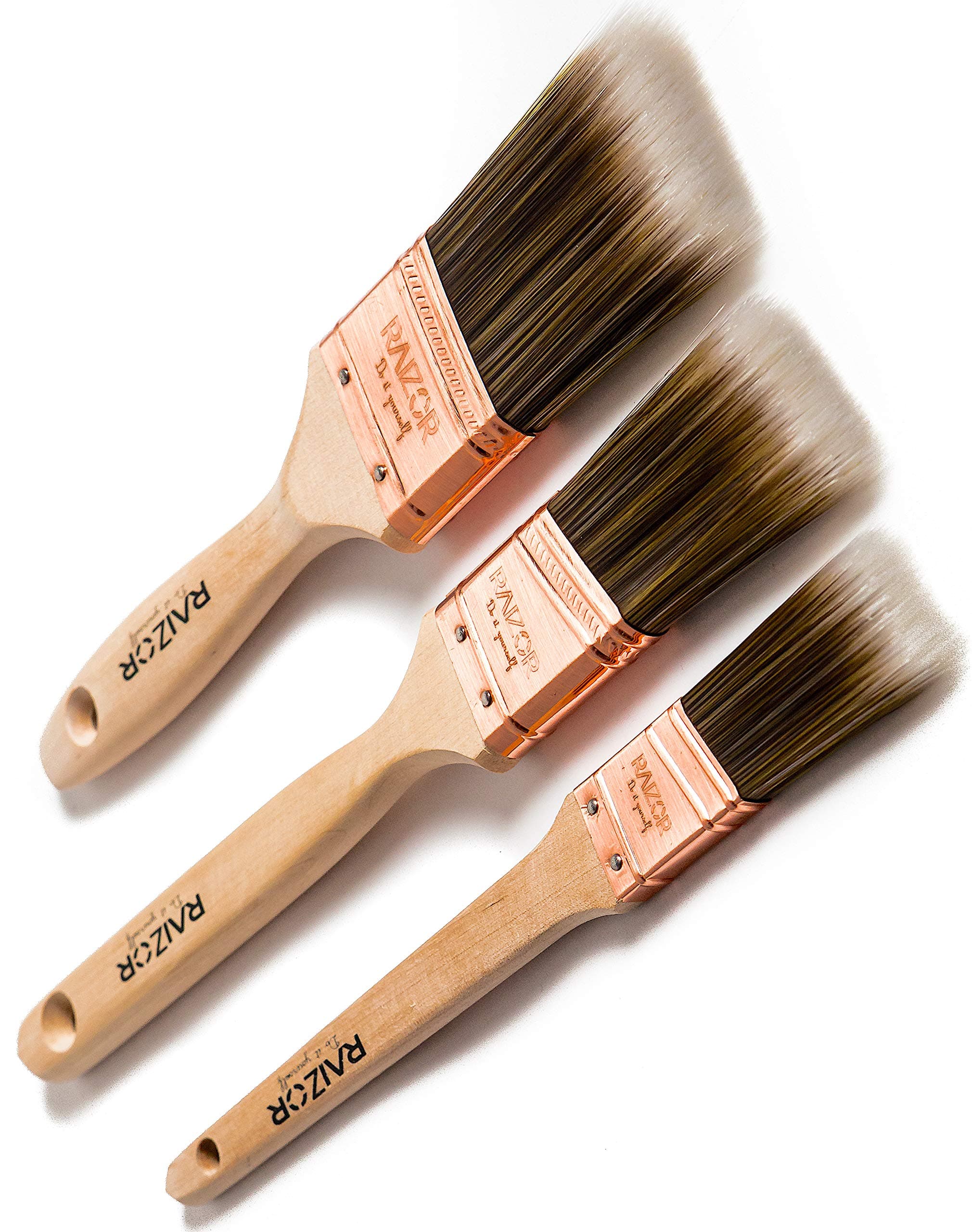Premium - Professional Grade Paint Brushes for Walls, Home & Furniture. 3 Piece Set (Sizes Include 2" Flat, 1.5" Angled, 1" Angled) Interior & Exterior Trim Paint Brushes