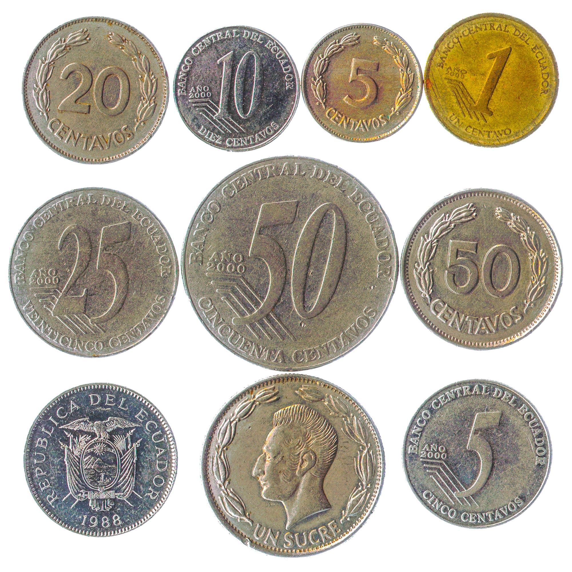 10 Different Coins from Ecuador | Old Collectible Ecuadorian Money Centavos Sucres | Perfect Choice for Your Coin Bank Holders or Album