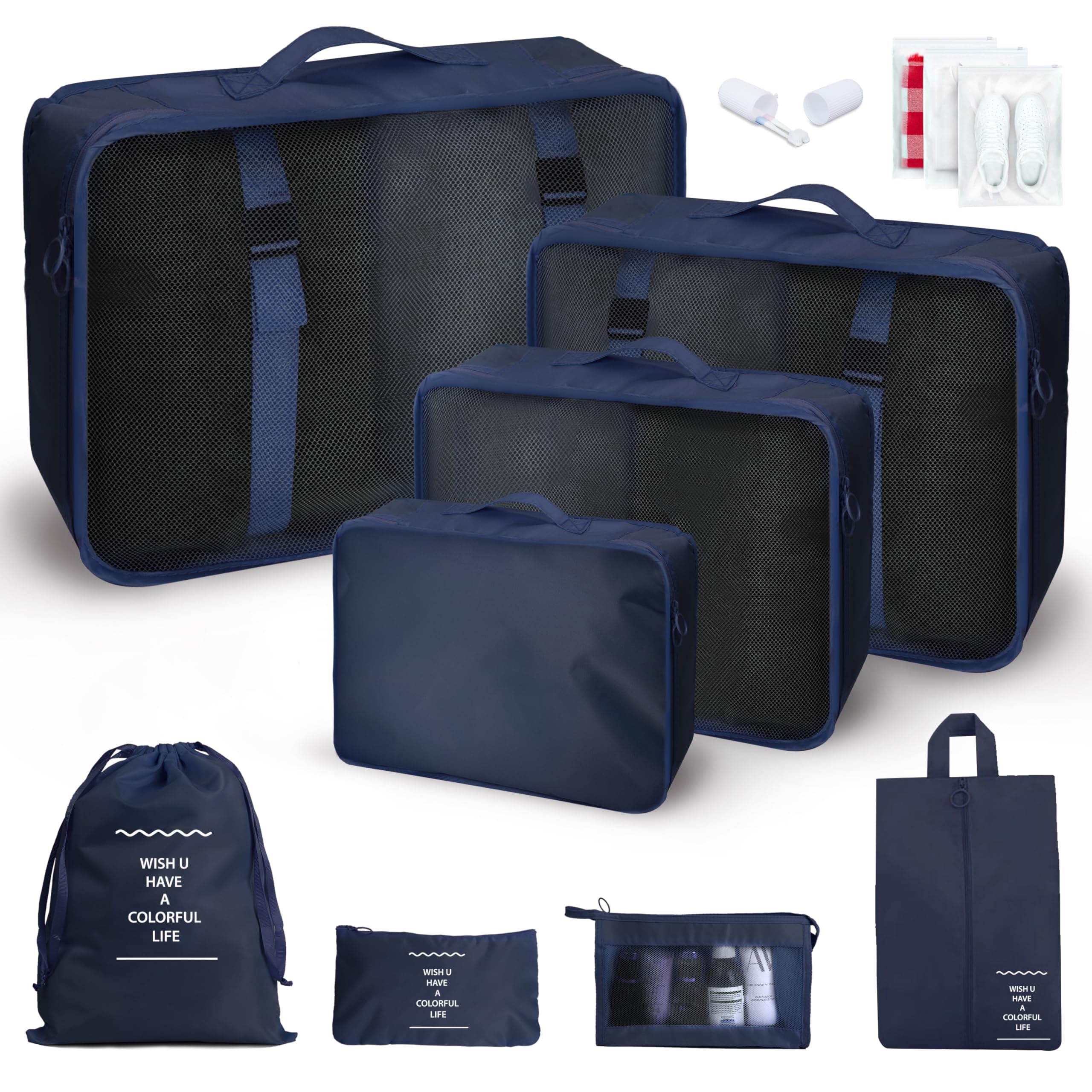 Aysthetics 9 Pcs Packing Cubes for Suitcase with 3 zipper bags, Luggage Packing Organizers for Backpack, Waterproof Travel Essentials Bag, Travel Accessories