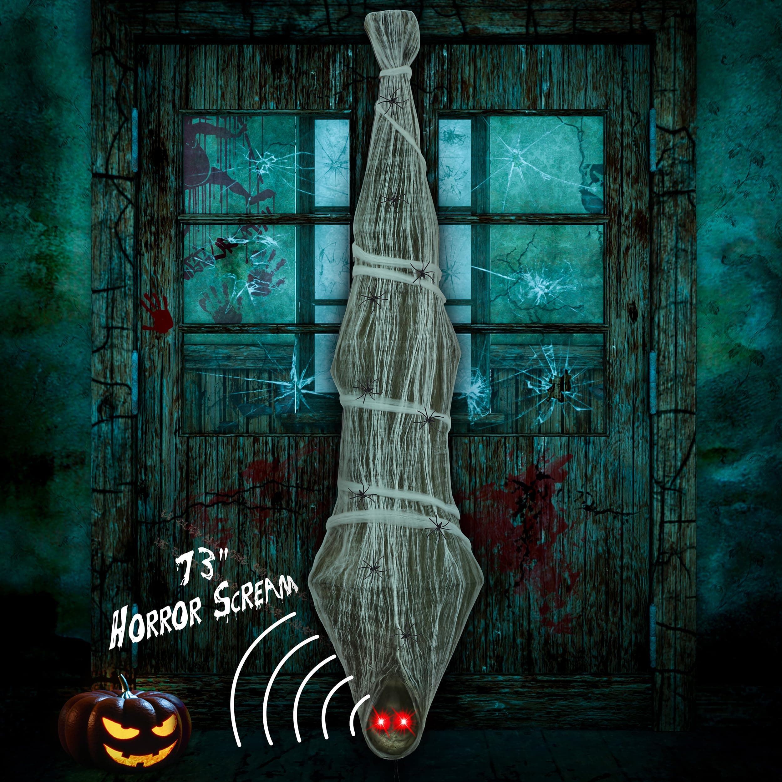 Cocoon Corpse Halloween Decorations Outdoor: Horror Scream with Lighted LED Eyes - Haunted House Props Creepy Tree Hanging Decor 73 inches（Batteries Not Included）