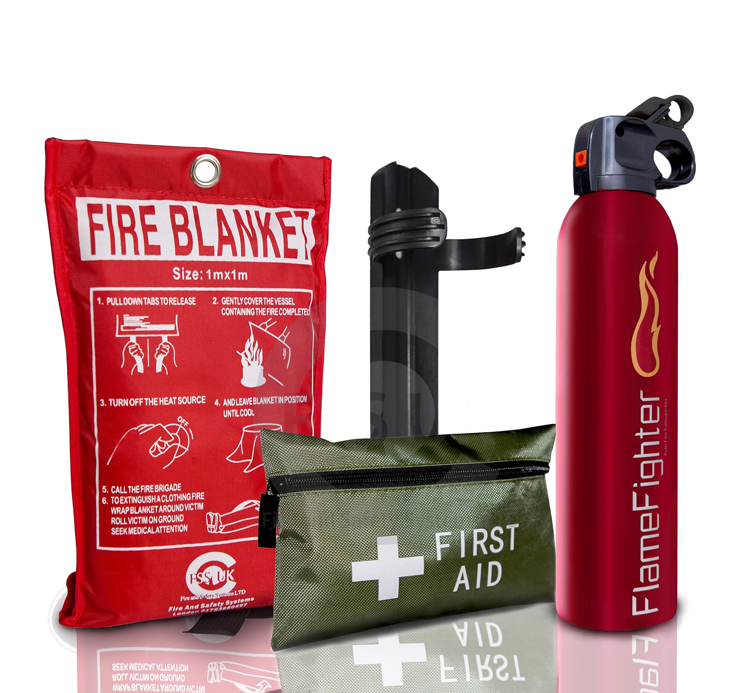 FIRE Safety Essentials 500 G ABC Dry Powder FIRE Extinguisher with Blanket and 1ST AID KIT Ideal for Homes, Boats, Kitchen Offices WORKPLACES