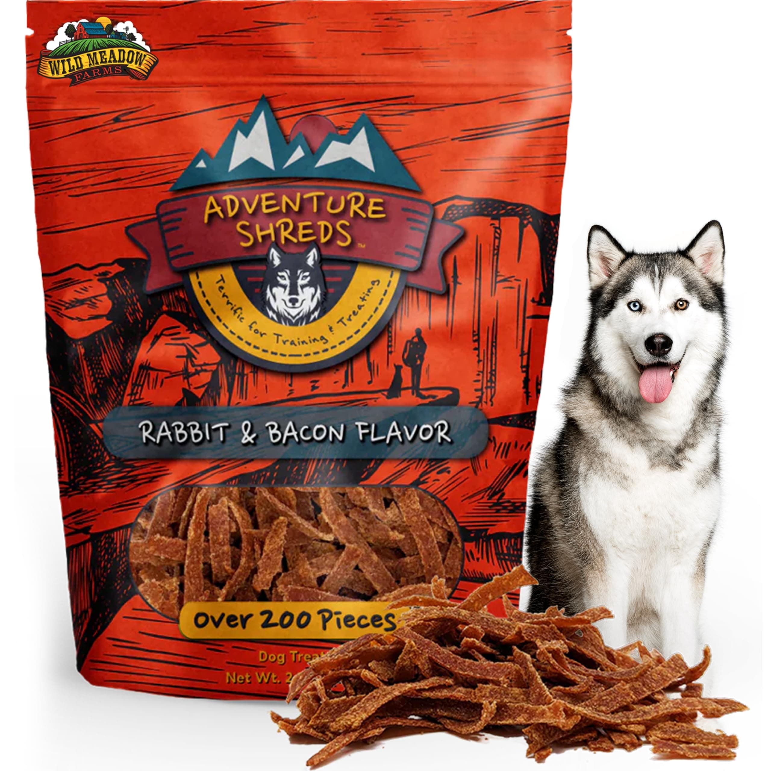 Adventure Shreds Rabbit & Bacon Dog Treats, Soft & Thin Dog Treats for Training & Rewards, Grain-Free Snacks for Pets of All Breeds and Ages - 2.5 Ounce Pouch