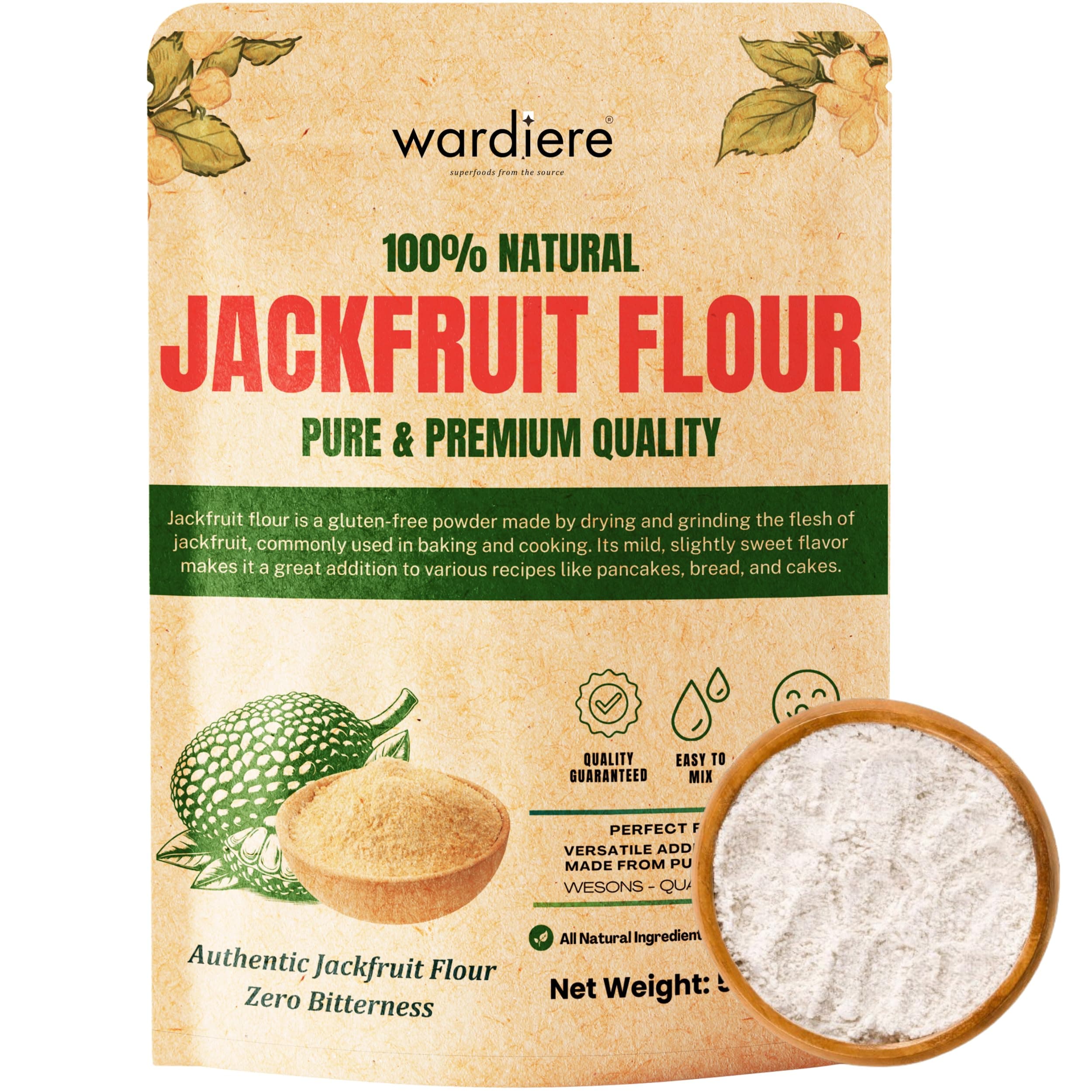 Wardiere Jackfruit Flour (500 Grams) - Organic Kerala Jackfruit Flour 365 Grade (Fine Ground) - 100% Pure
