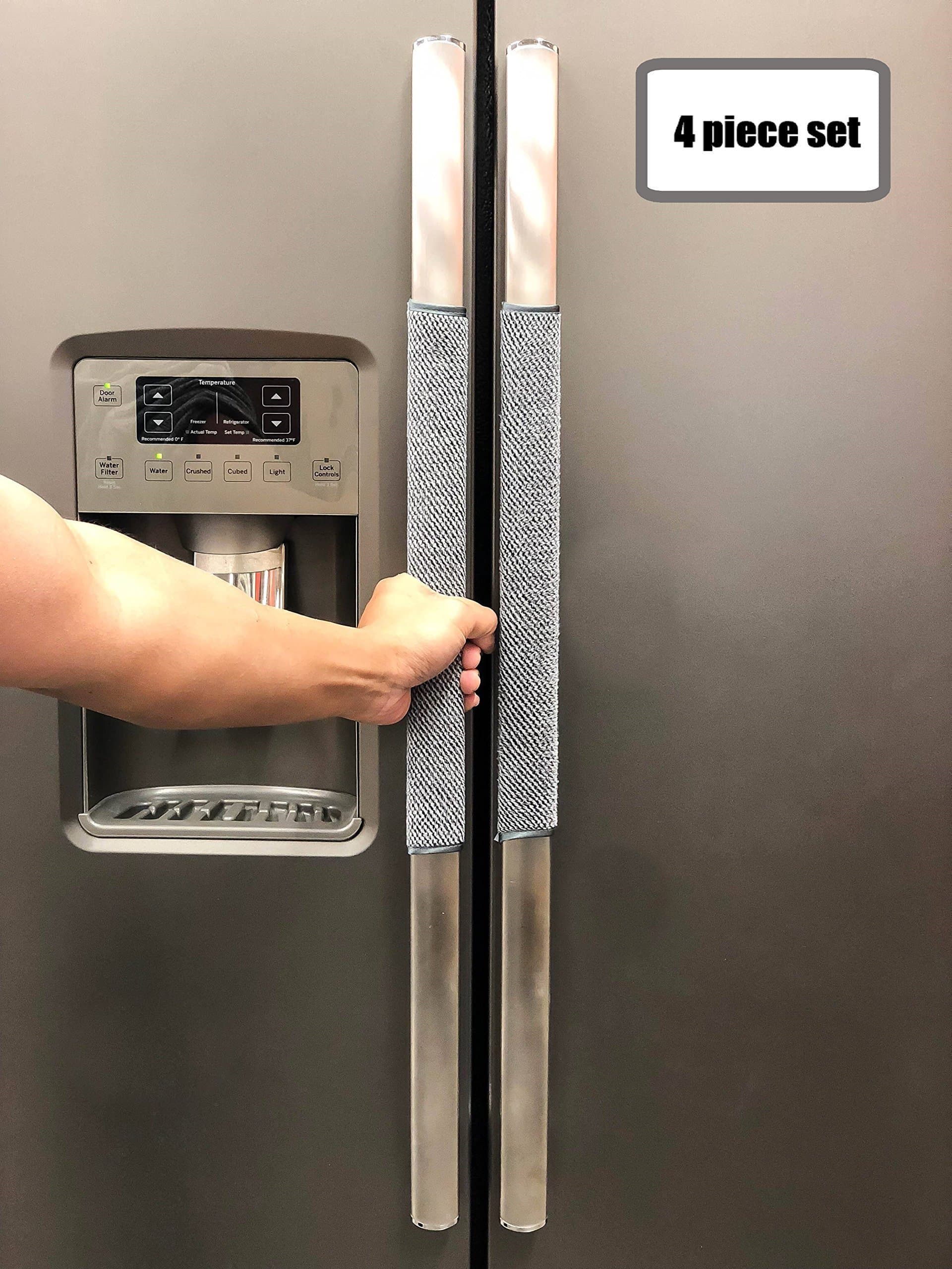 FarmCrafts (4 PIECESET) 100% ORGANIC COTTON Refrigerator door handle covers for 3 inch handles kitchen Appliances Fridge Microwave Oven - (Light Heather Grey)