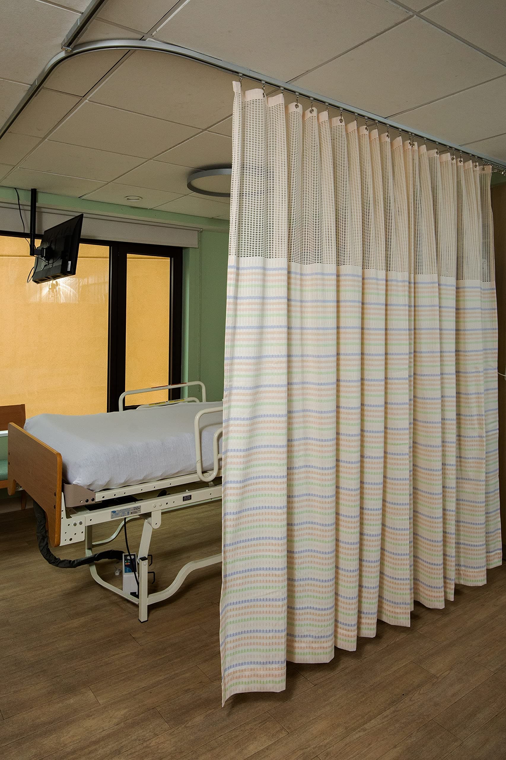 Hospital Curtain, Quality Cubicle Curtain, Flame Resistance Medical Curtain Bed Divider, Privacy Curtain - Machine washable - Flame Retardant with Mash top & grommet 12' Wide X 7' long