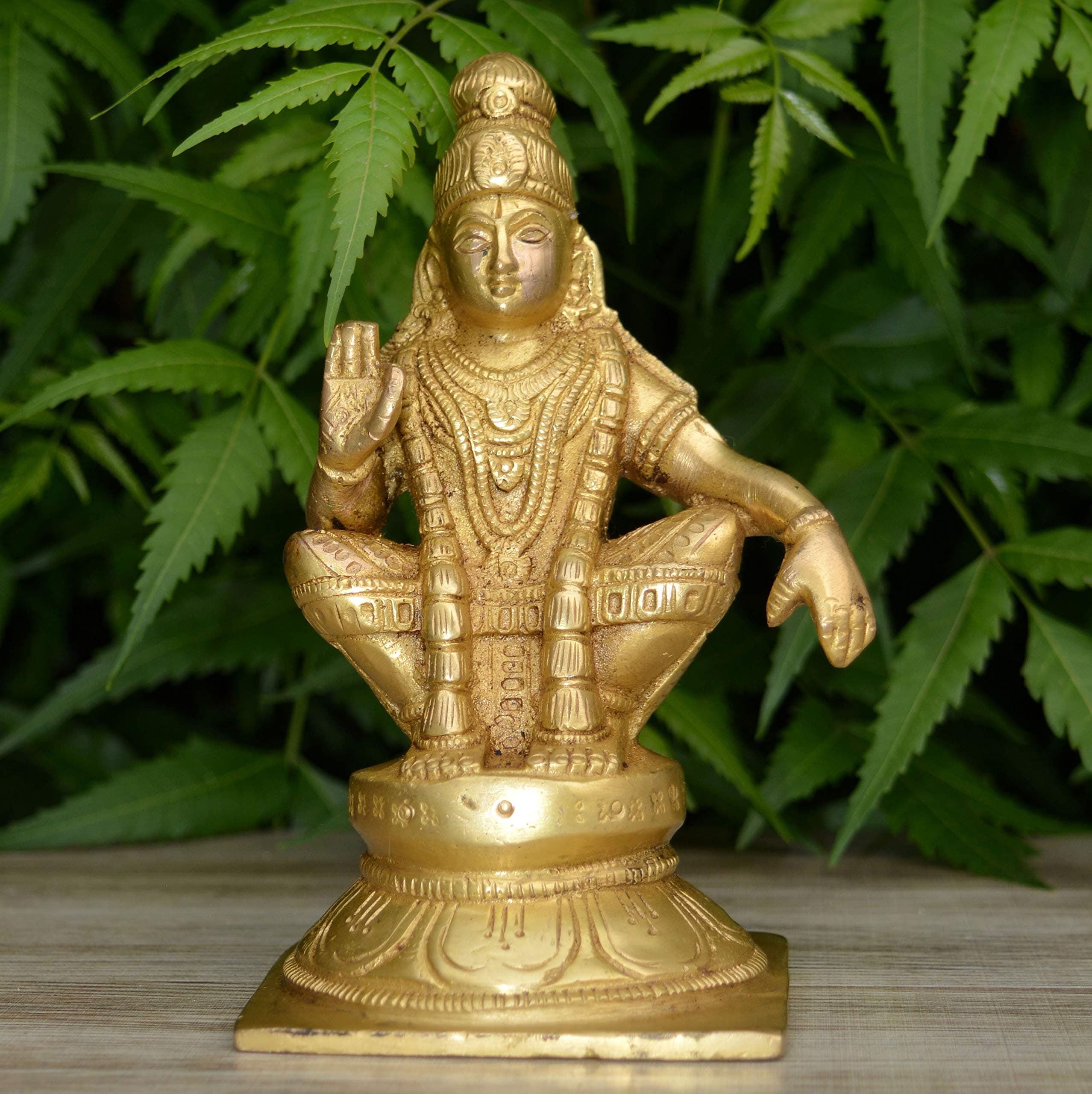 Brass Lord Ayyappan Ayyappa Sabarimala Swamy Statue Idol Sculpture Blessing for Puja Home Health & Wealth (LxBxH 7x7x13 cm)