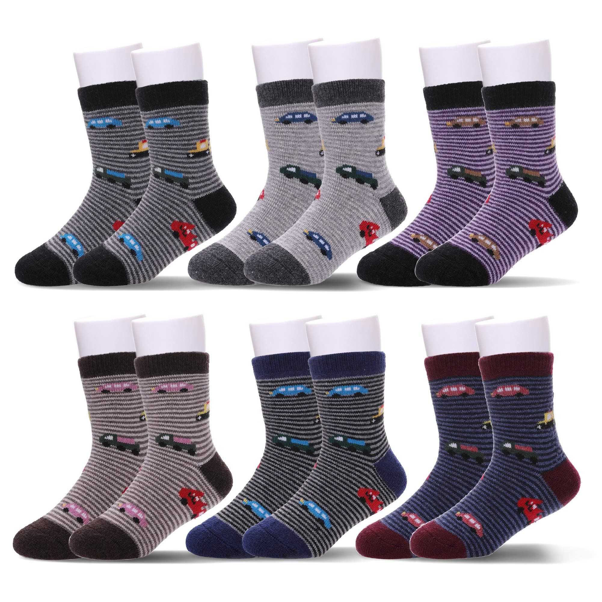 MQELONG Wool Socks for Kids Boys Girls Winter Warm Wool Hiking Thick Boot Cozy Crew Socks 6 Pairs
