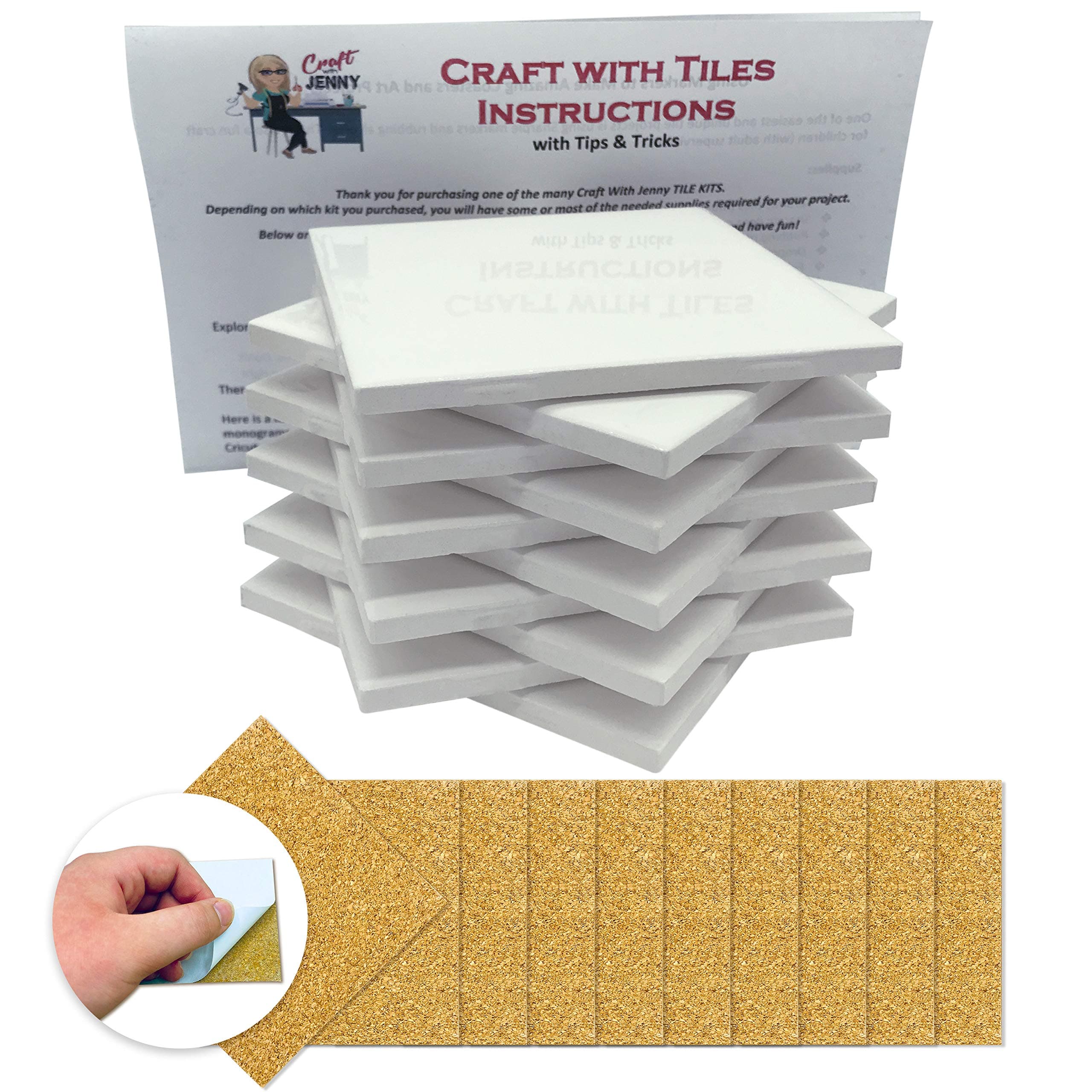 Coaster Tile Craft Kit, Set of 10 Glossy Ceramic White Tiles 4x4, w/ Detailed Instructions Plus Tips and Tricks, DIY Make Your Own Coasters, Mosaics, Painting Projects, Decoupage, Alcohol Ink