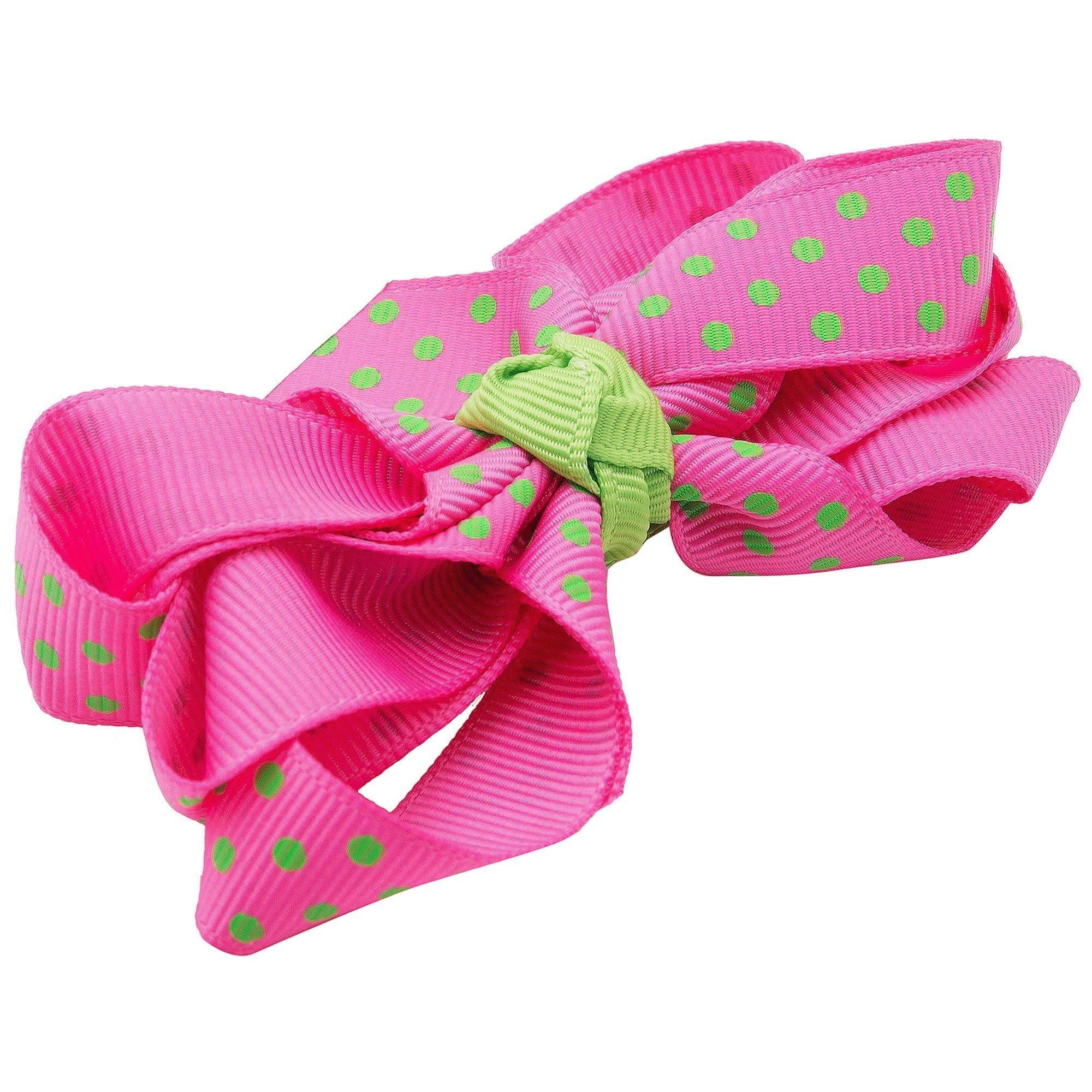 NeedyBee Newborn and Baby Girls Metal Polka Dot Pink and Green Ribbon Bow Clip