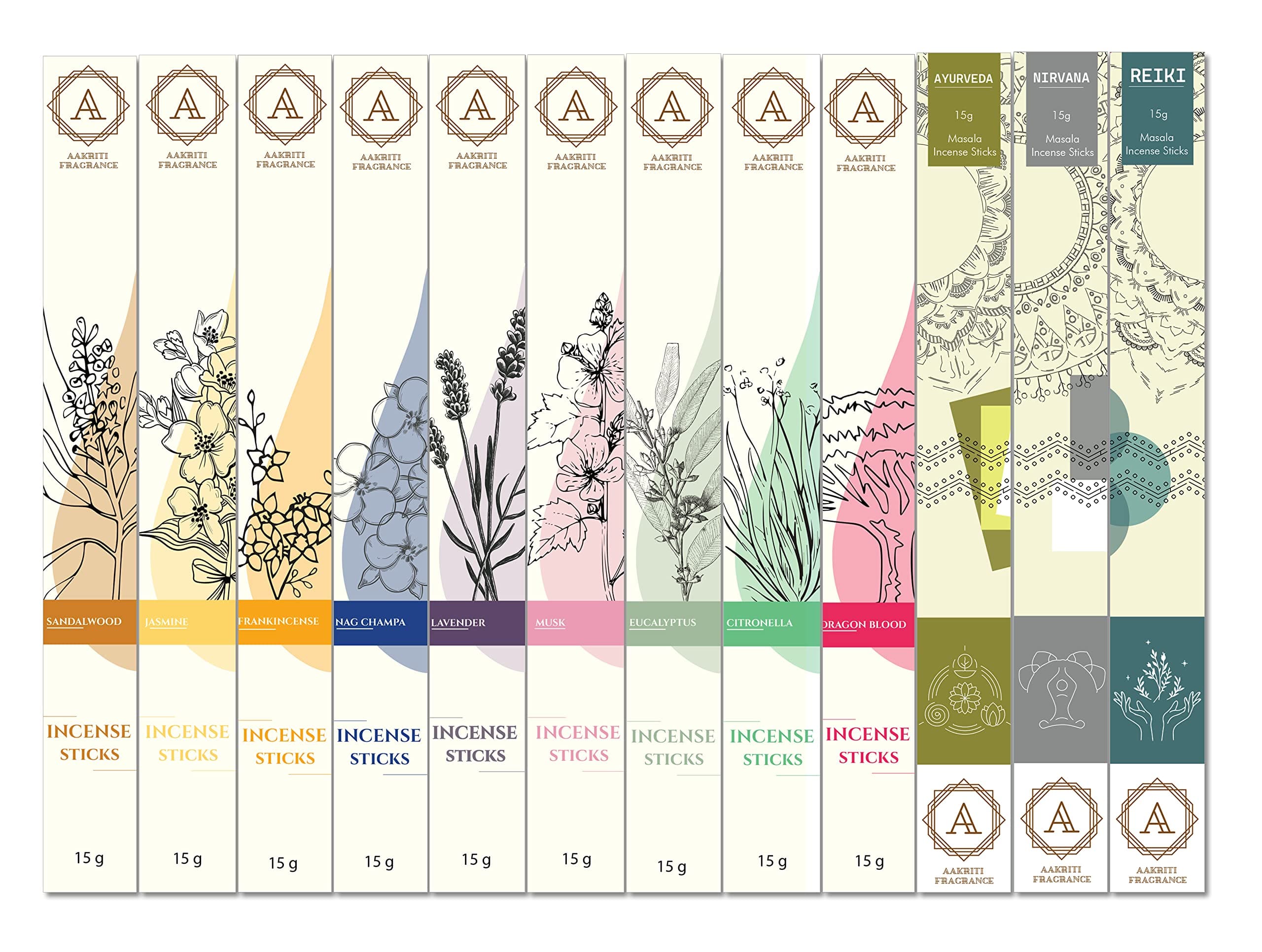 AAKRITI Incense Natural Masala Incense Sticks , Non-Toxic, Assorted Pack of 12