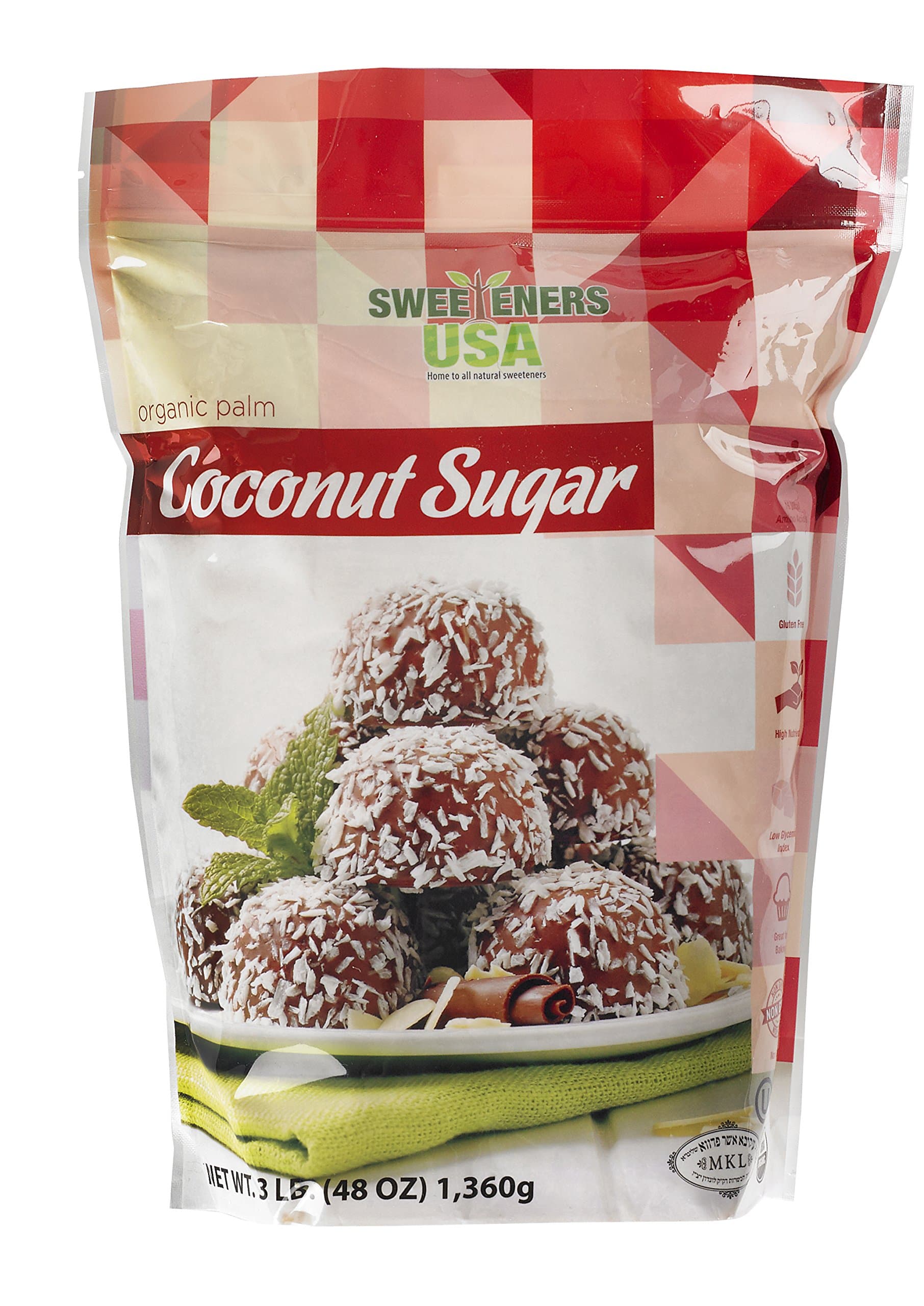 Sweeteners USA Organic Coconut Palm Sugar - Gluten Free - Non GMO- Kosher Certified Low-Glycemic Sweetener 3 LB
